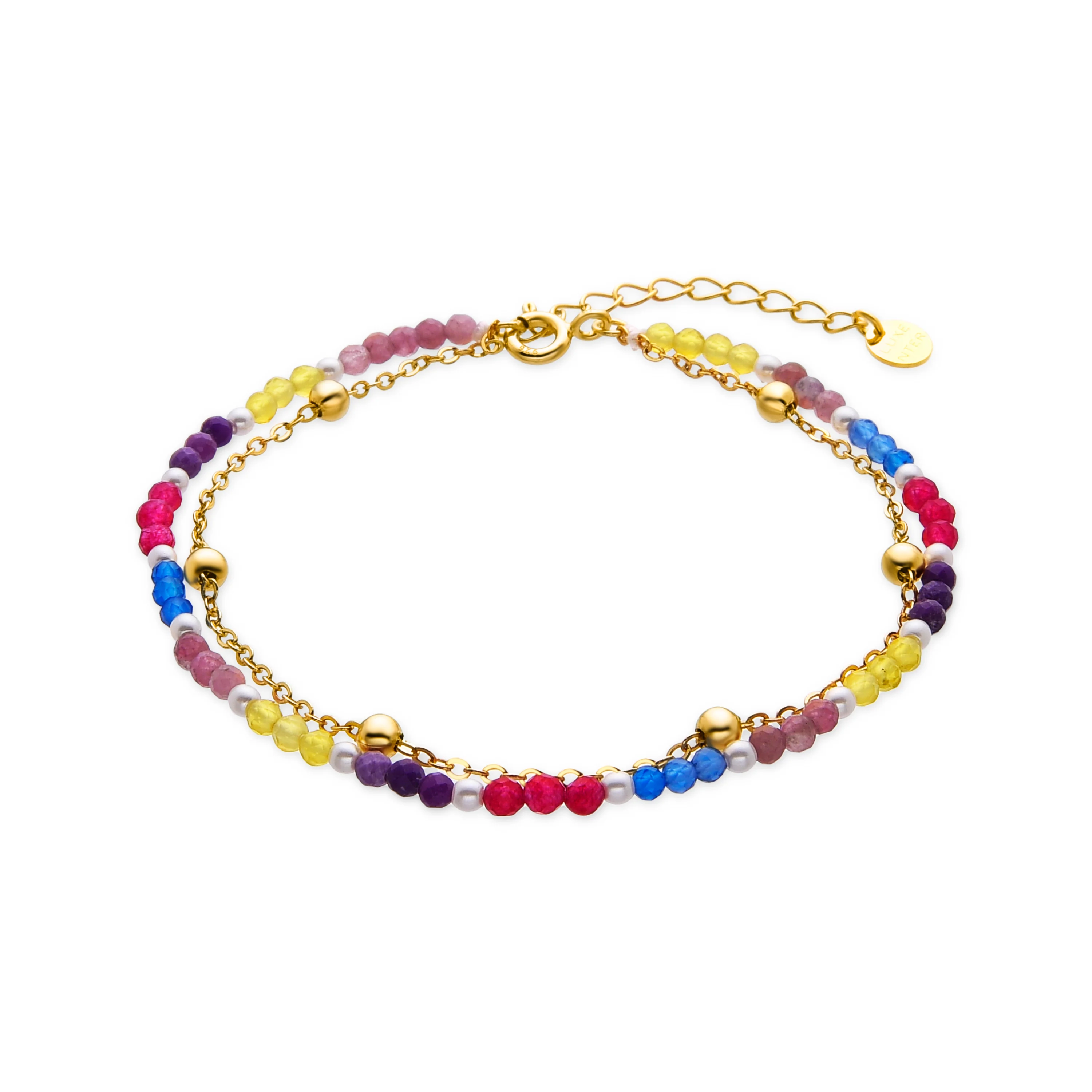 Pulsera de Plata de Ley 925 y Cristal Multicolor acabado oro 18k - Busde