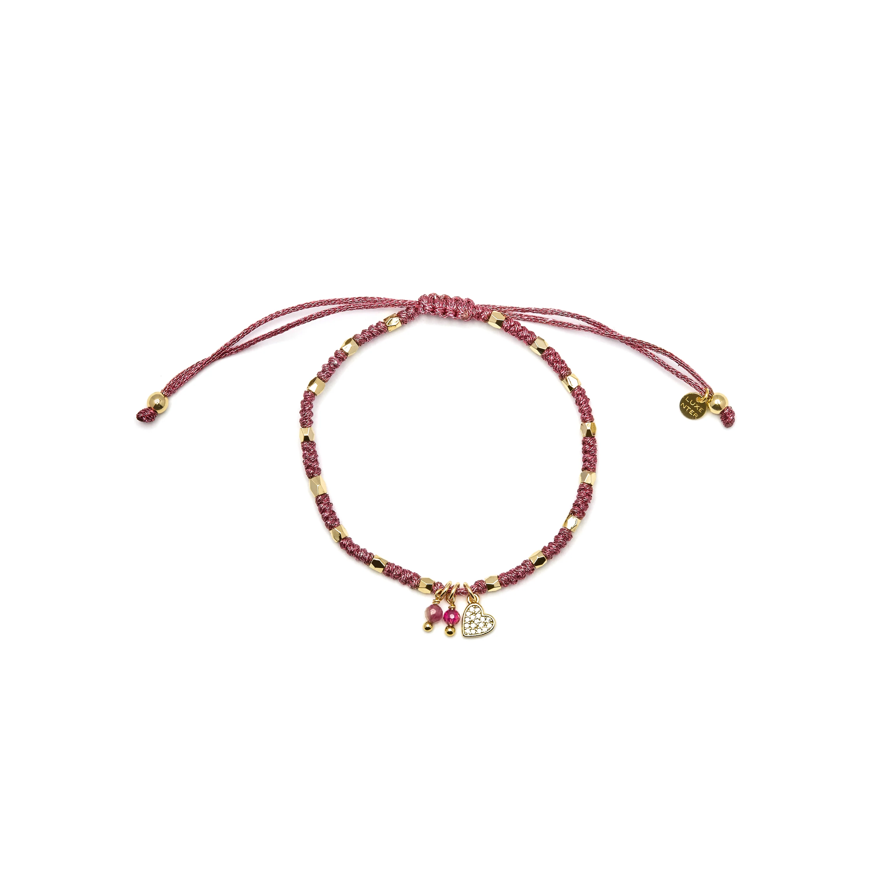 Pulsera de Plata de Ley 925 y Cristal Rosa acabada en oro amarillo 18K - Corazón - Image 3