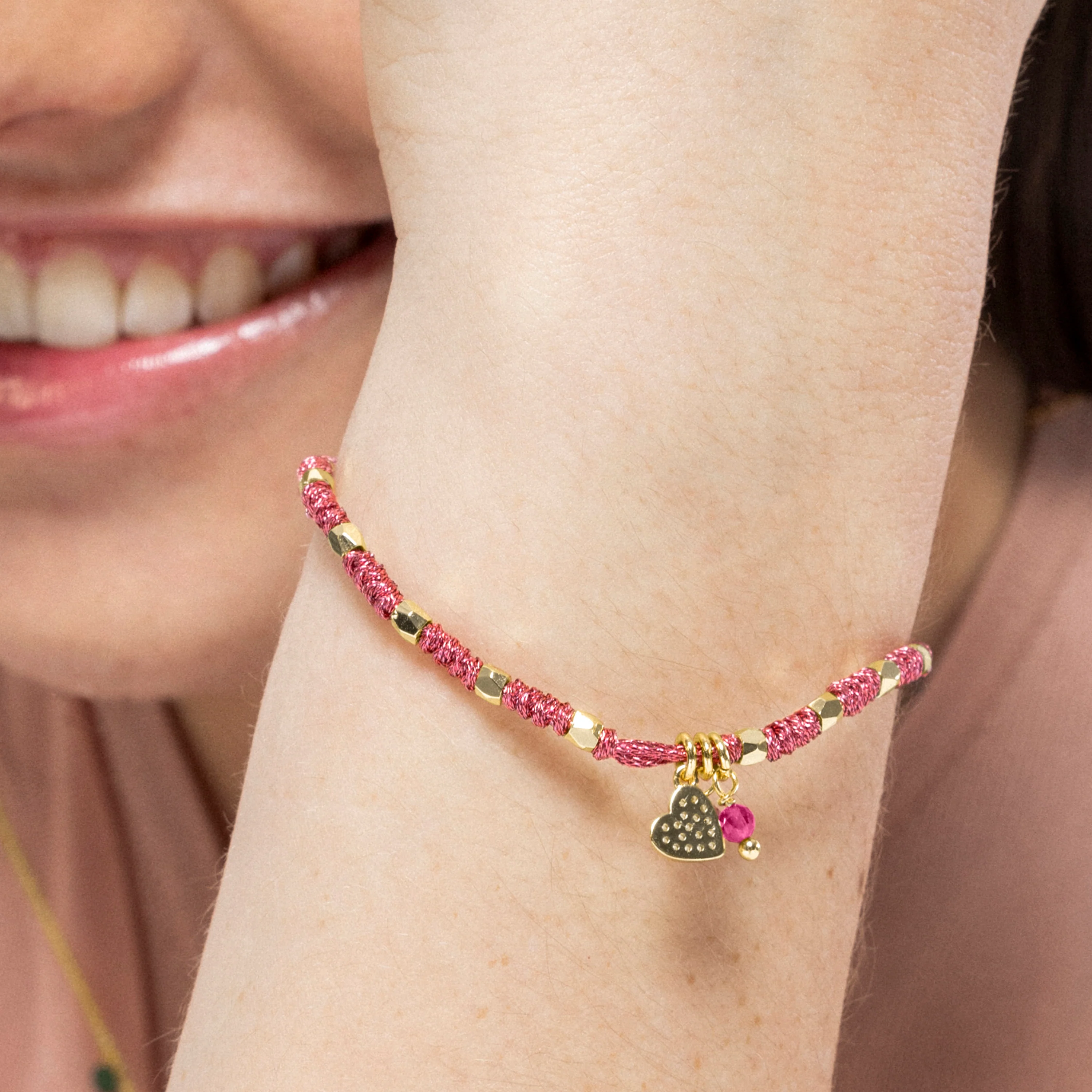 Pulsera de Plata de Ley 925 y Cristal Rosa acabada en oro amarillo 18K - Corazón - Image 4