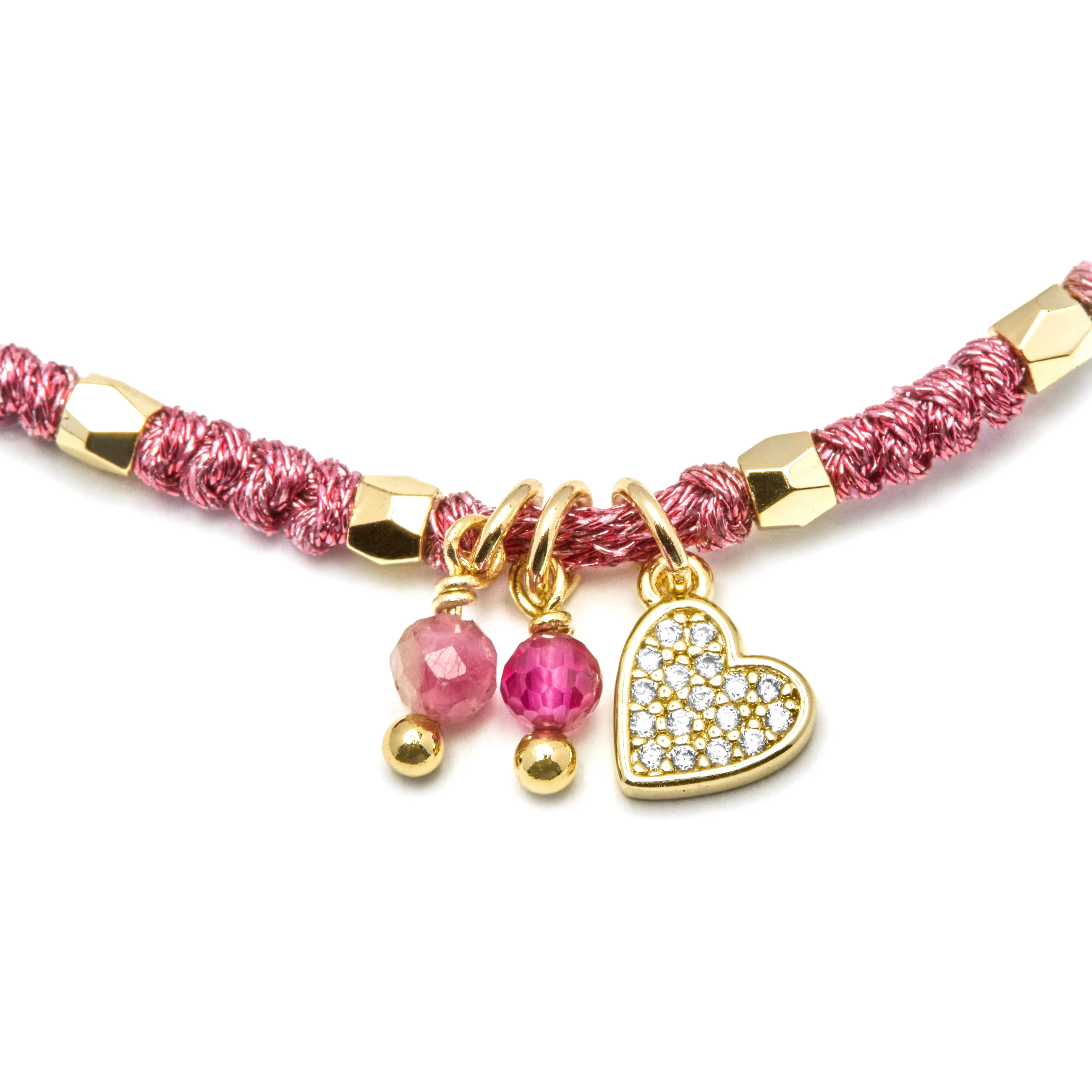 Pulsera de Plata de Ley 925 y Cristal Rosa acabada en oro amarillo 18K - Corazón - Image 5