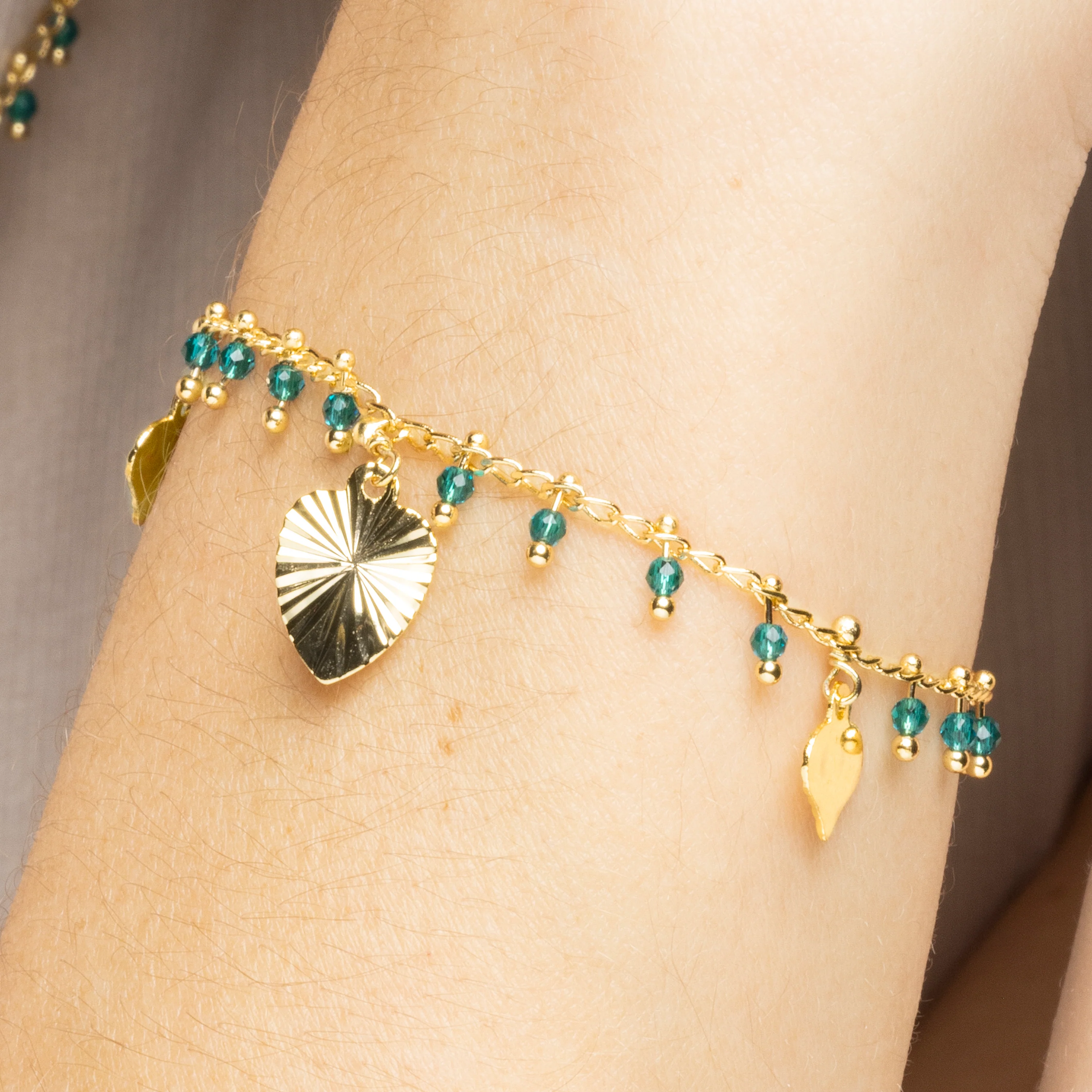 Pulsera de Plata de Ley 925 y Cristal Verde acabado oro amarillo de 18k - Dadrec - Image 4