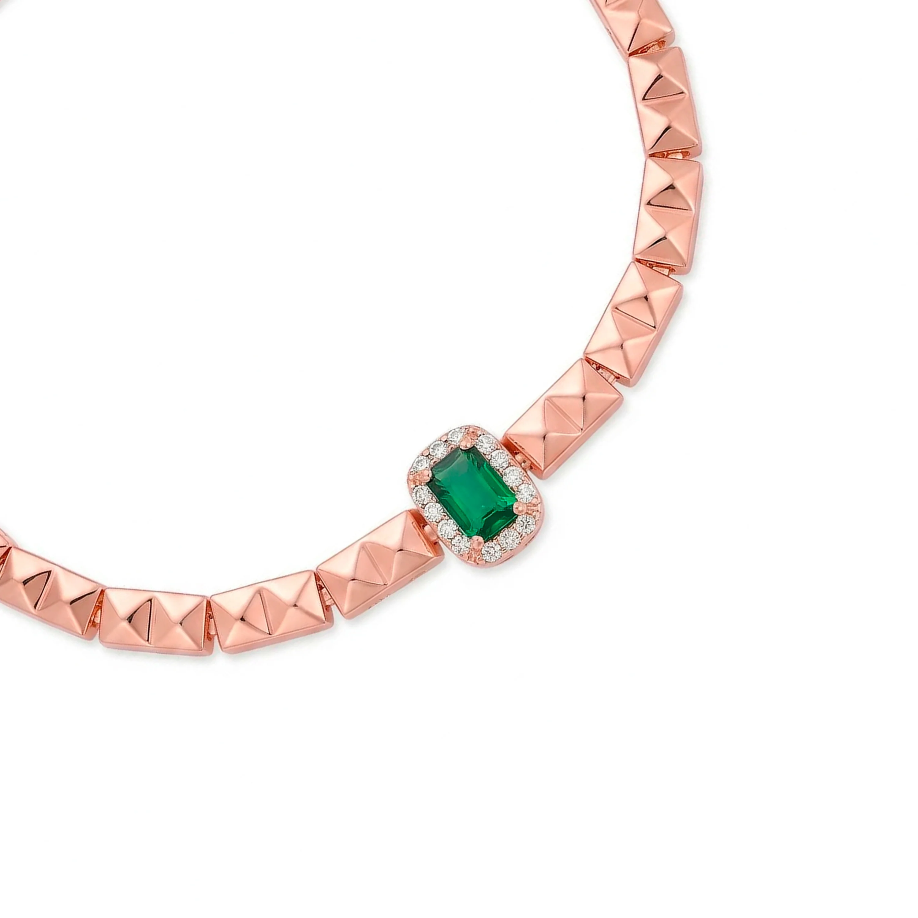 Pulsera de Circonita Esmeralda acabado en oro rosa de 18k - Sacery - Image 3