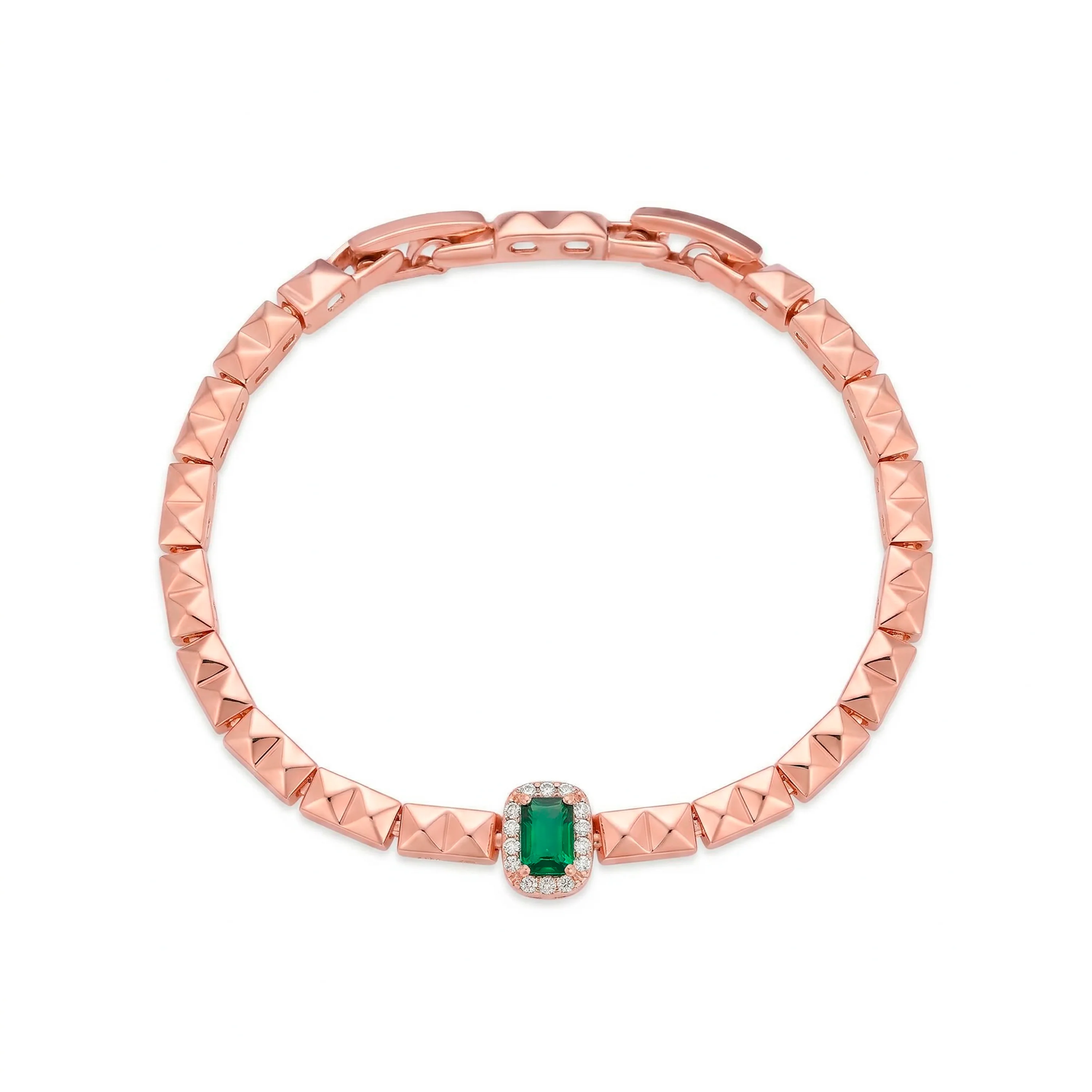 Pulsera de Circonita Esmeralda acabado en oro rosa de 18k - Sacery - Image 5