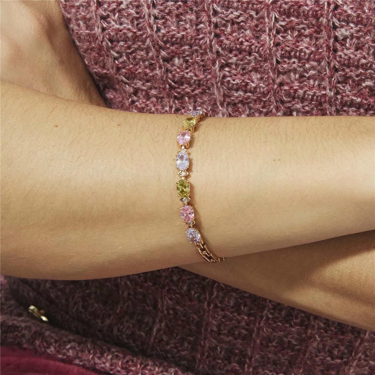 Pulsera de Circonita Multicolor acabado en oro rosa de 18k - Aimus - Image 6