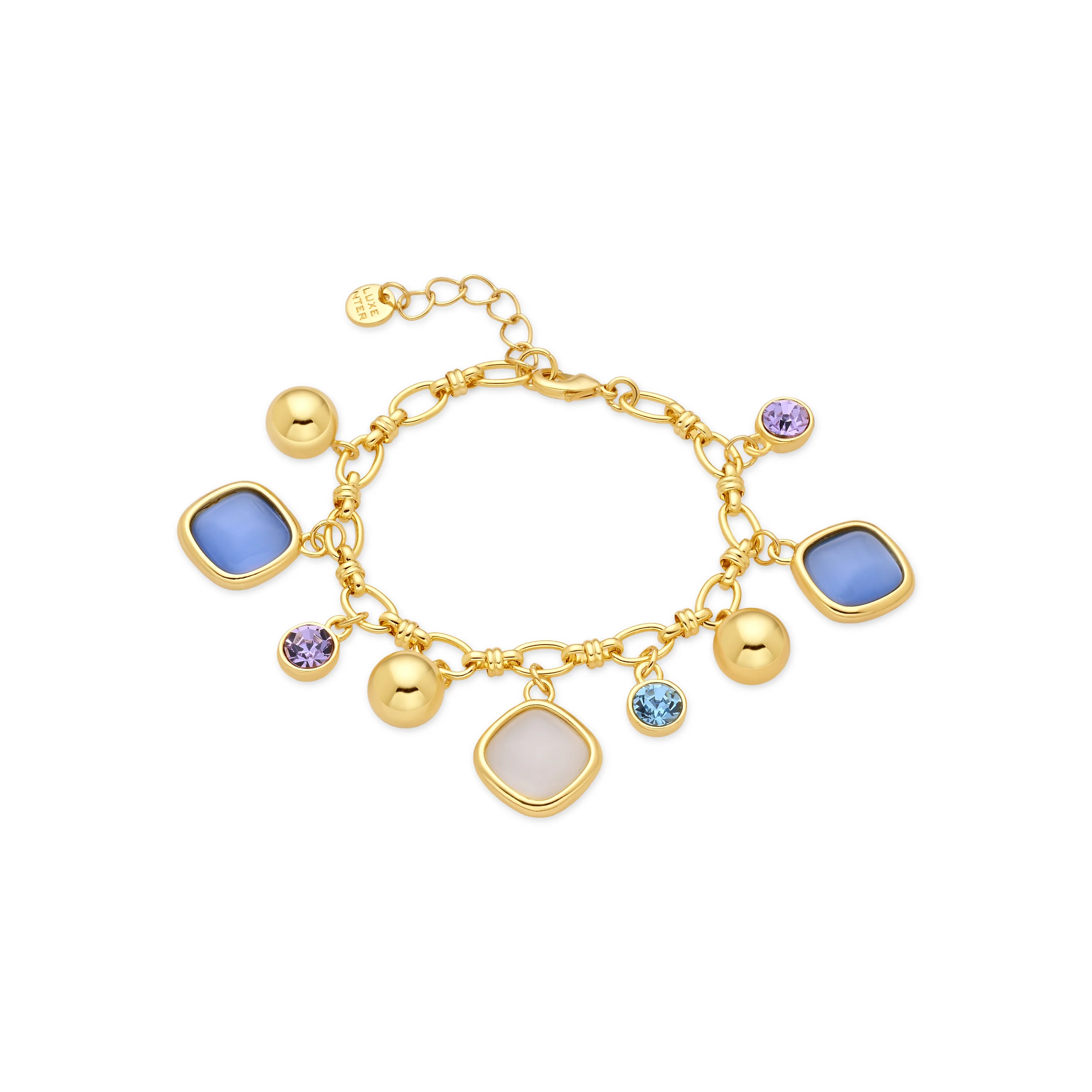 Pulsera de Ojo de Gato Azul acabado en oro amarillo de 18k - Mankao