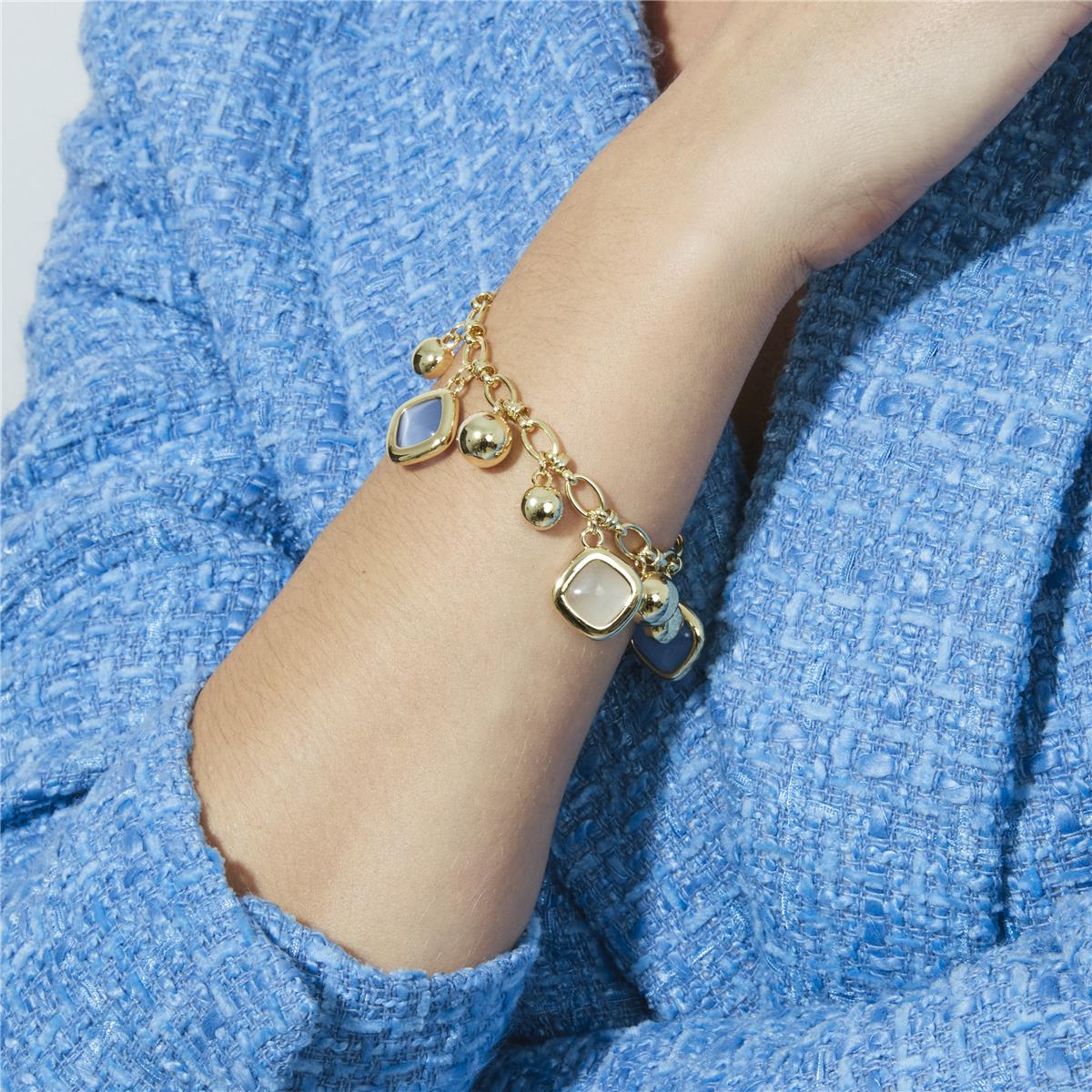 Pulsera de Ojo de Gato Azul acabado en oro amarillo de 18k - Mankao - Image 6