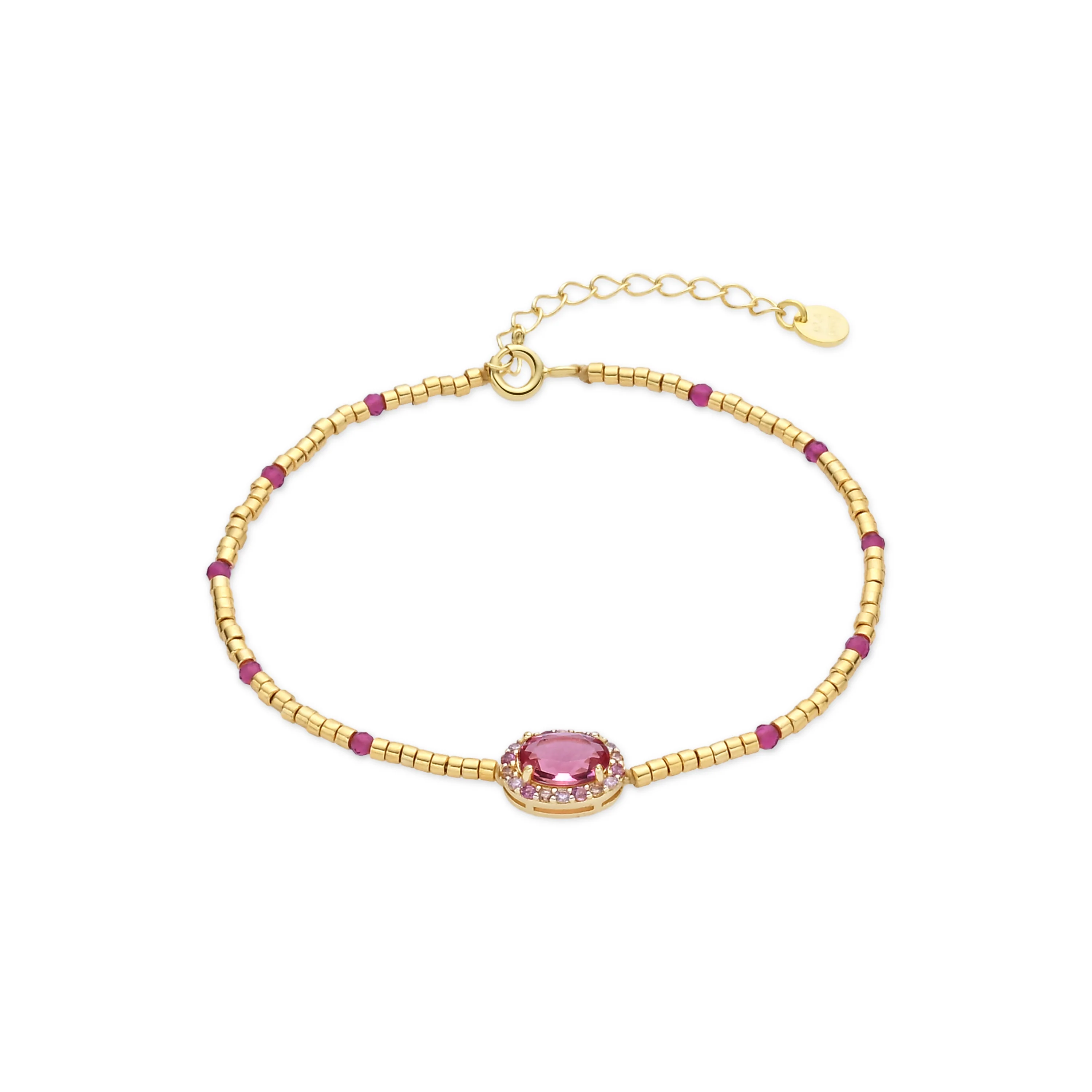 Pulsera de Plata de Ley 925 y Circonita Rosa acabado en oro amarillo de 18k - Simder