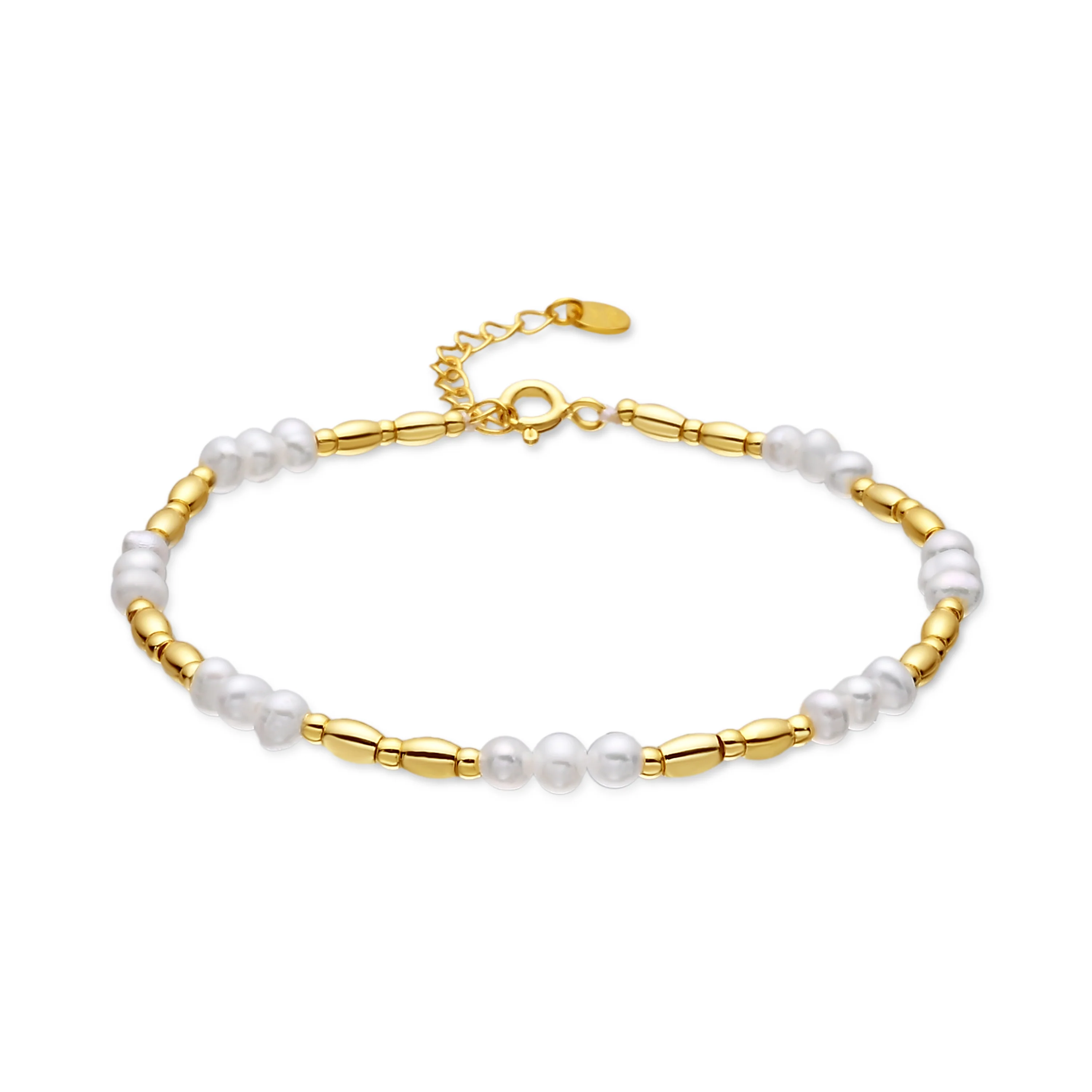 Pulsera de Plata de Ley 925 y Perla Blanca acabado en oro amarillo de 18k - Mefao