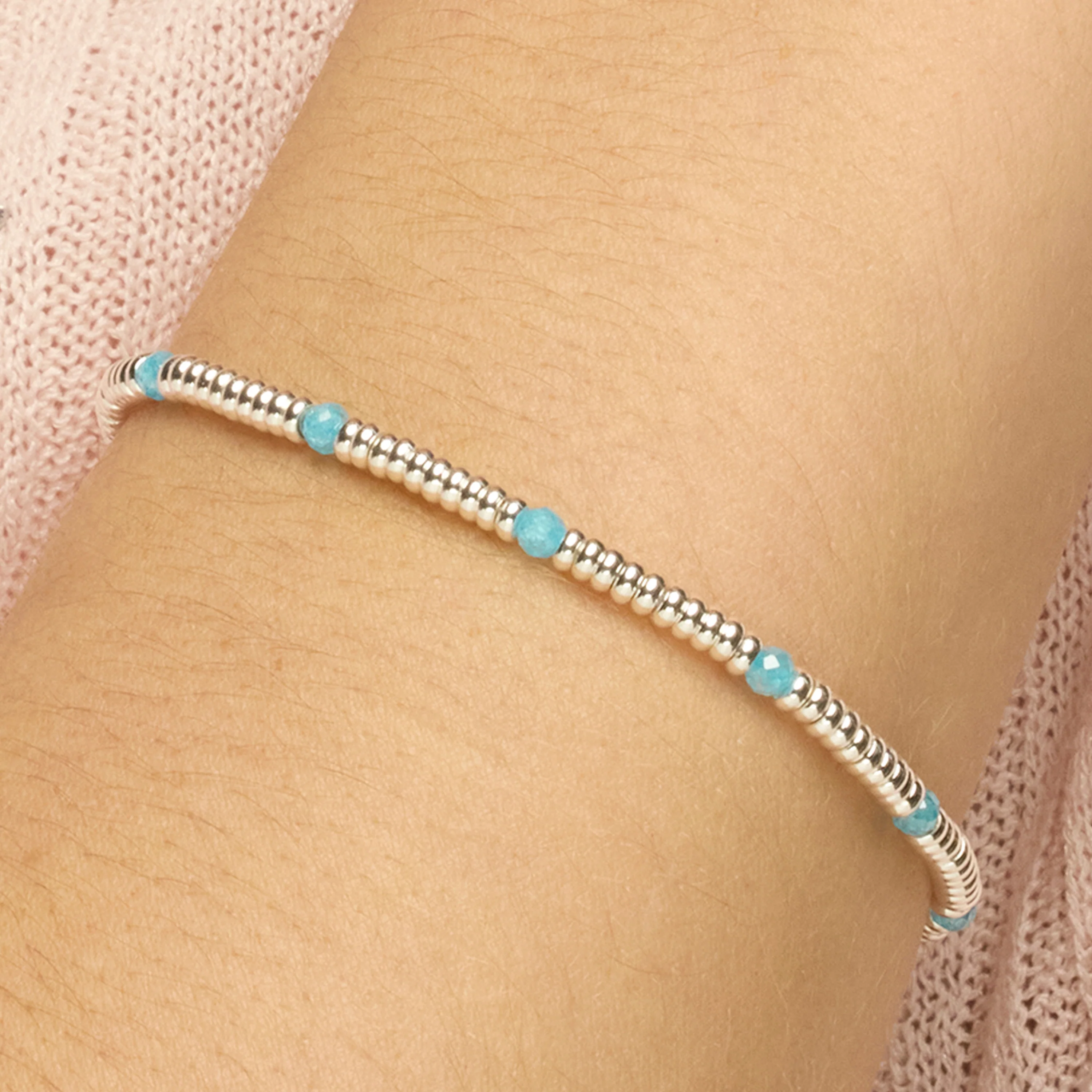 Pulsera de Plata de Ley 925 y Circonita Aguamarina acabado rodio - Deli - Image 4