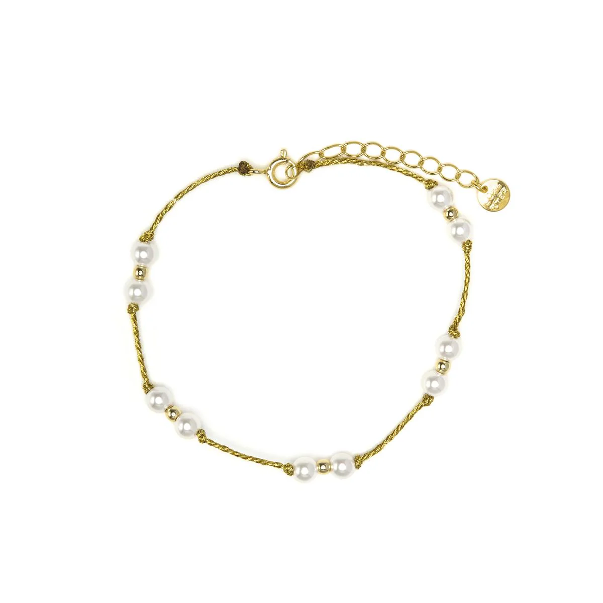 Pulsera de Plata de Ley 925 y Perla Blanca acabado en oro amarillo 18k - Deusu - Image 3