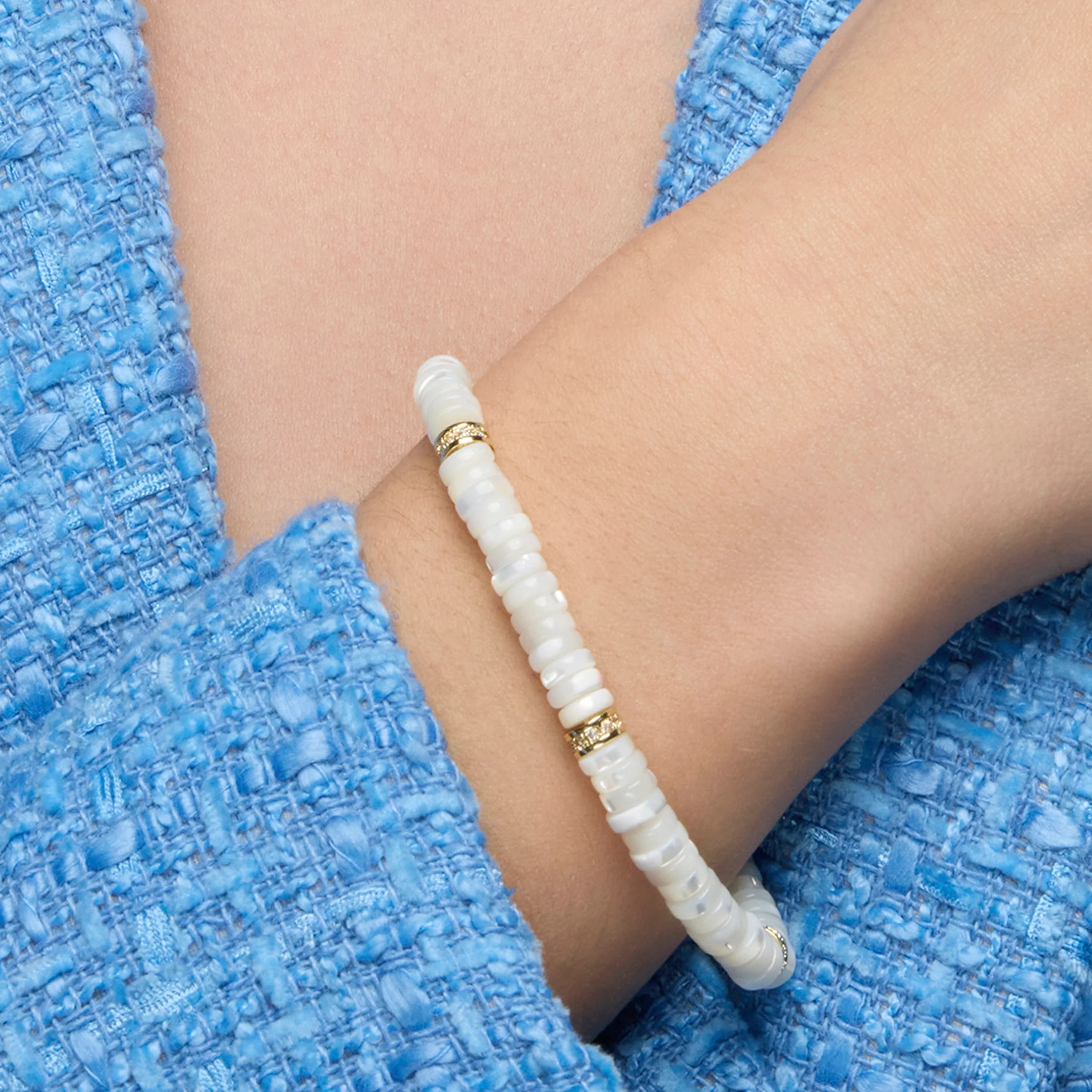 Pulsera de Plata de Ley 925 y Madreperla Blanca acabado oro amarillo de 18k - Fyro - Image 4
