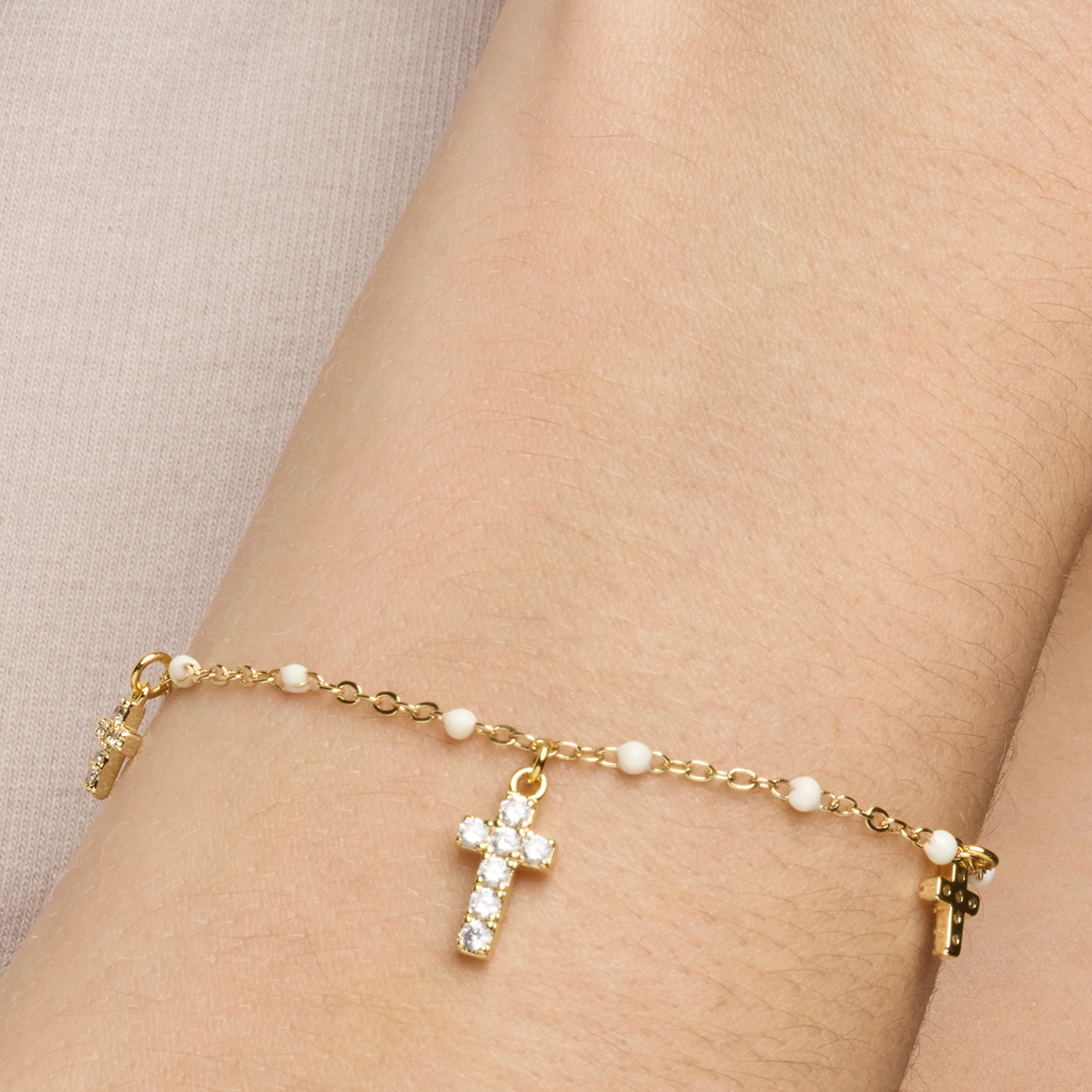 Pulsera de Plata de Ley 925 y Lacado Blanco acabado oro amarillo de 18k - Haja - Image 4