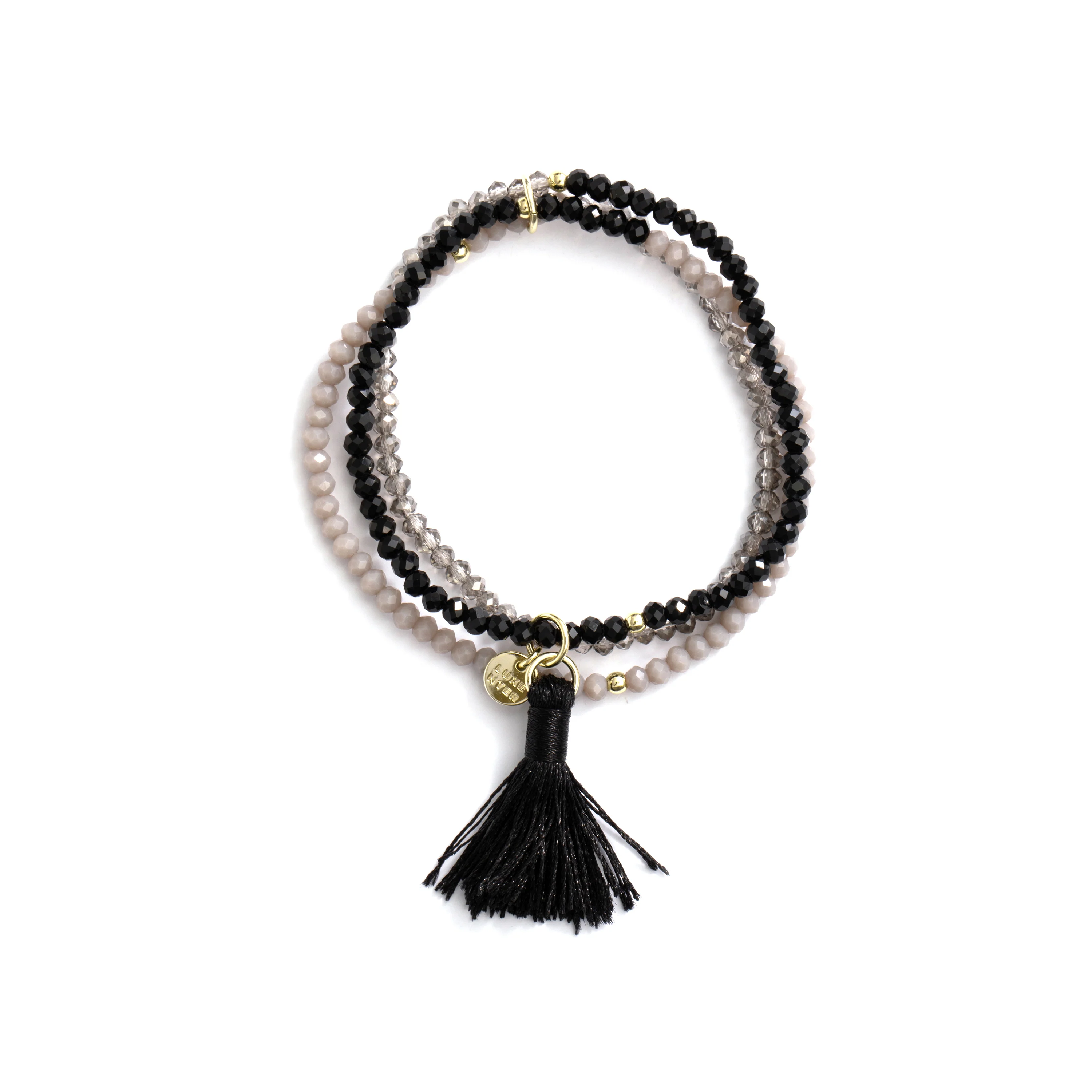 Pulsera de Aleación de Metal y Cristal Negro acabado en oro amarillo de 18k - Hamdora - Image 3