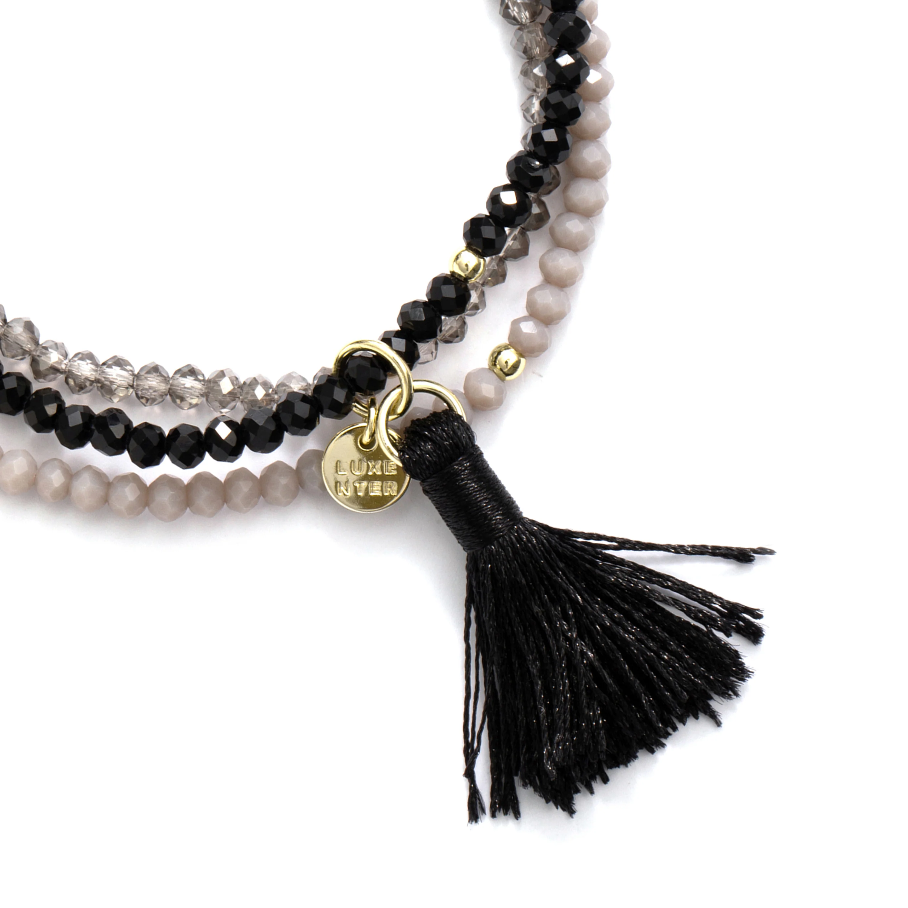 Pulsera de Aleación de Metal y Cristal Negro acabado en oro amarillo de 18k - Hamdora - Image 5