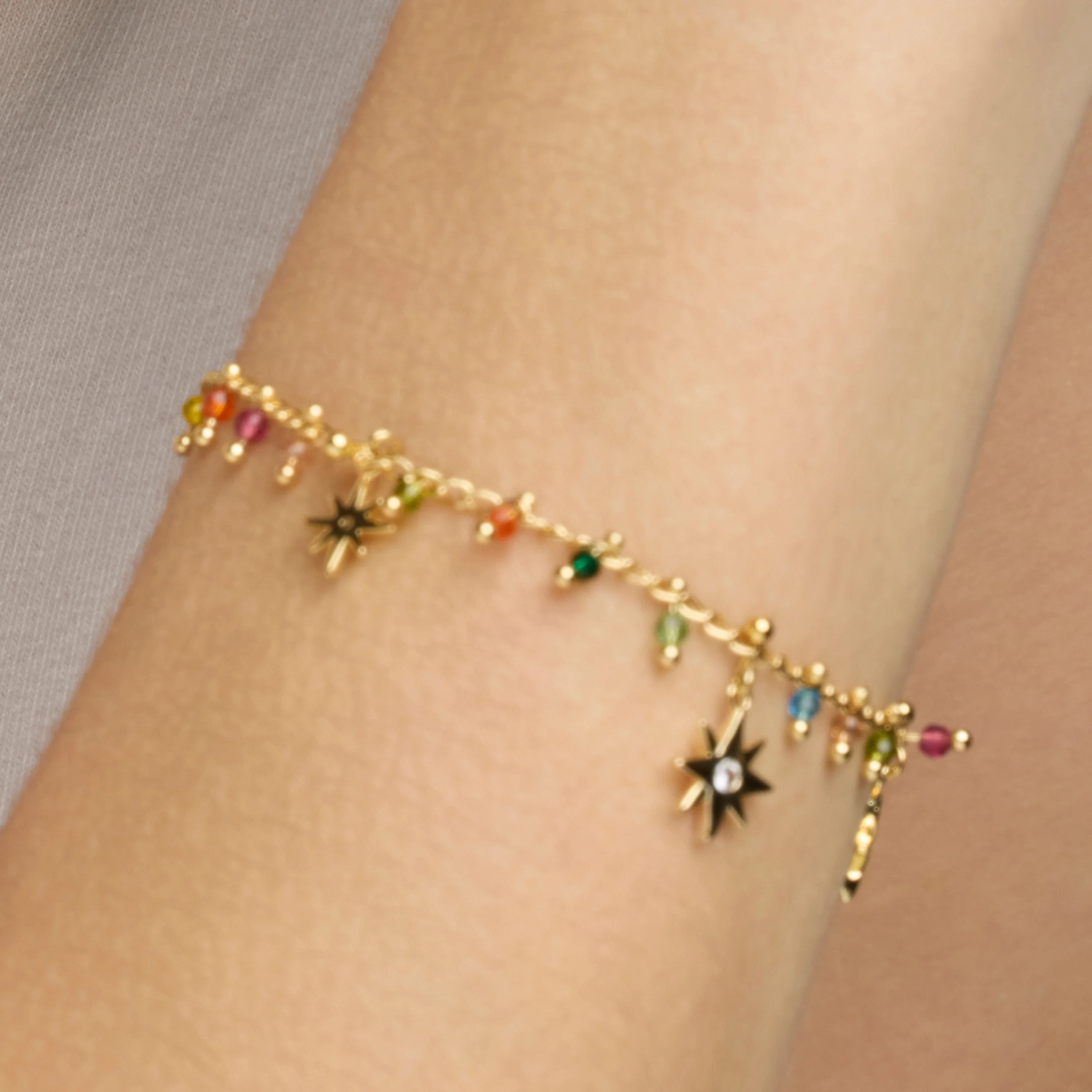 Pulsera de Plata de Ley 925 y Cristal Multicolor acabado oro amarillo de 18k - Huin - Image 4