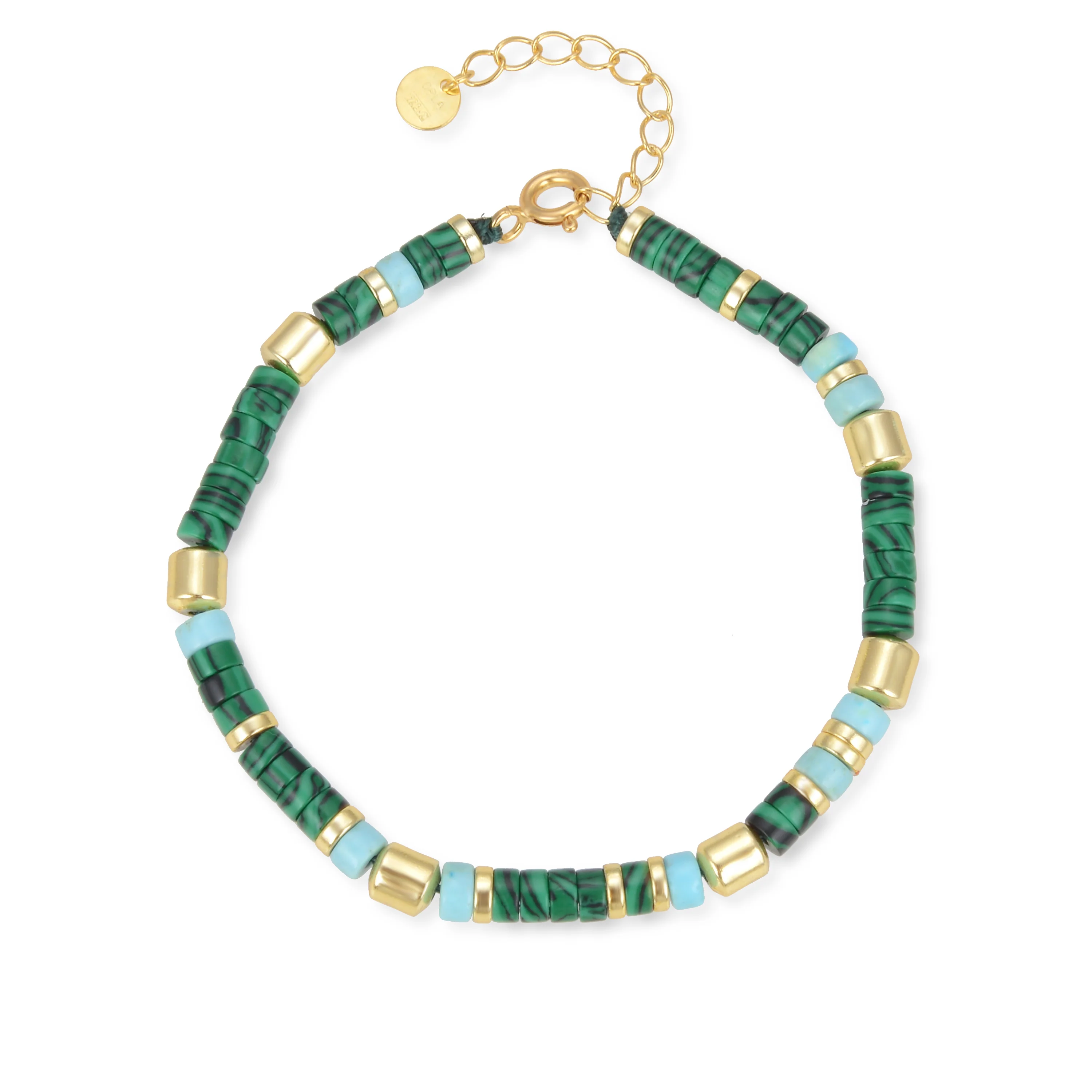 Pulsera de Plata de Ley 925 con Malaquita acabada en oro amarillo 18K - Ihun - Image 3