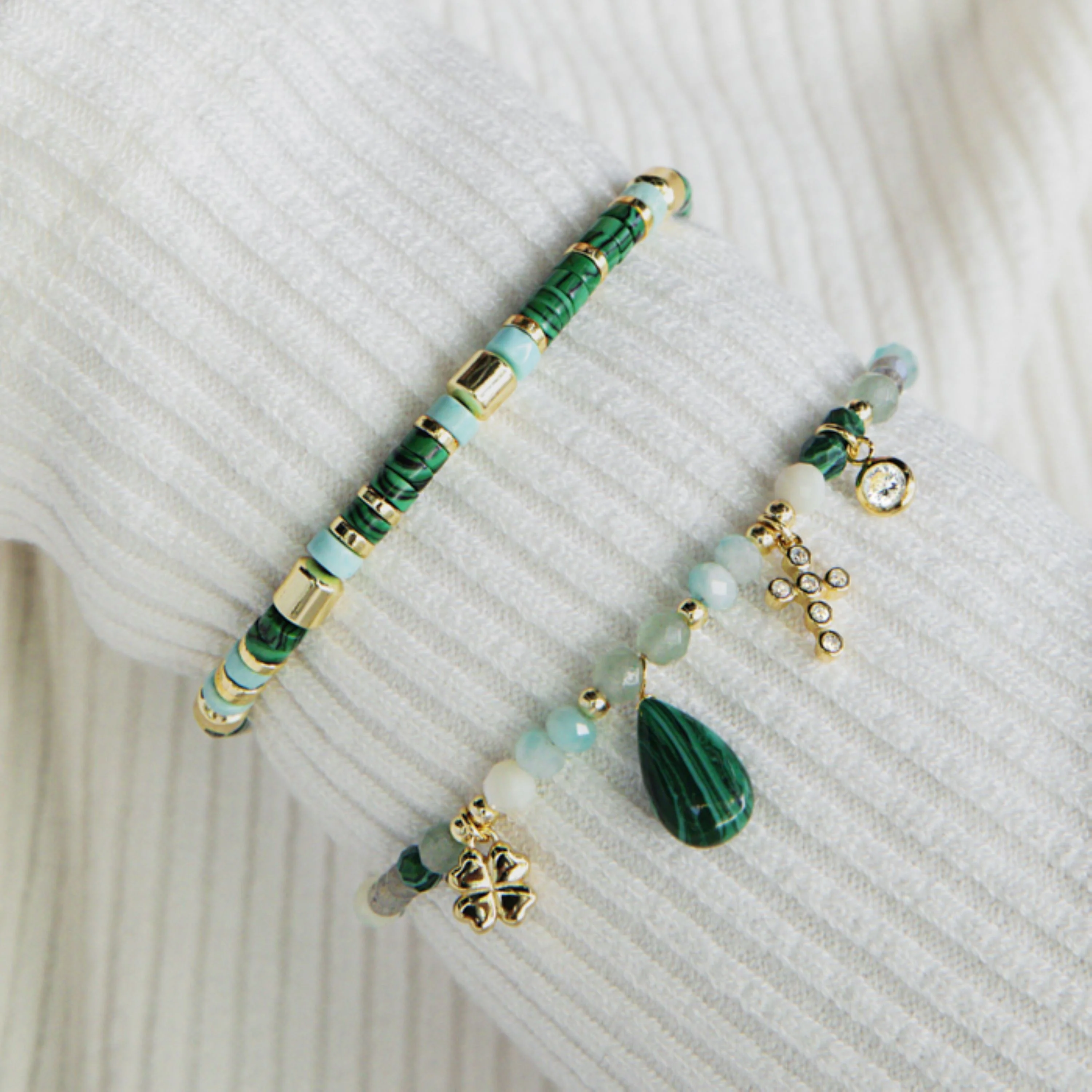Pulsera de Plata de Ley 925 con Malaquita acabada en oro amarillo 18K - Ihun - Image 4