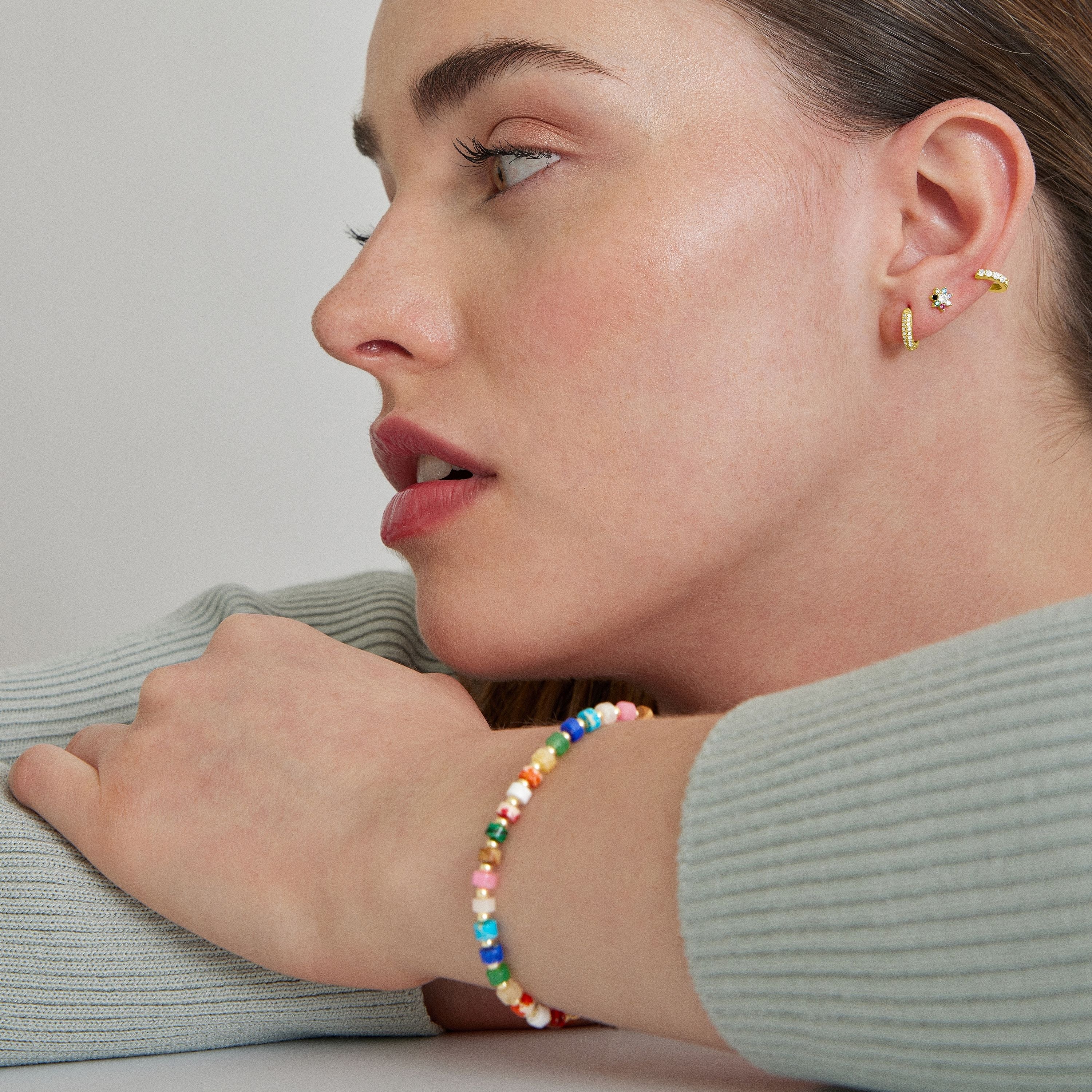 Pulsera de Plata de Ley 925 con Cristal Multicolor acabada en oro amarillo 18K - Ihun - Image 2