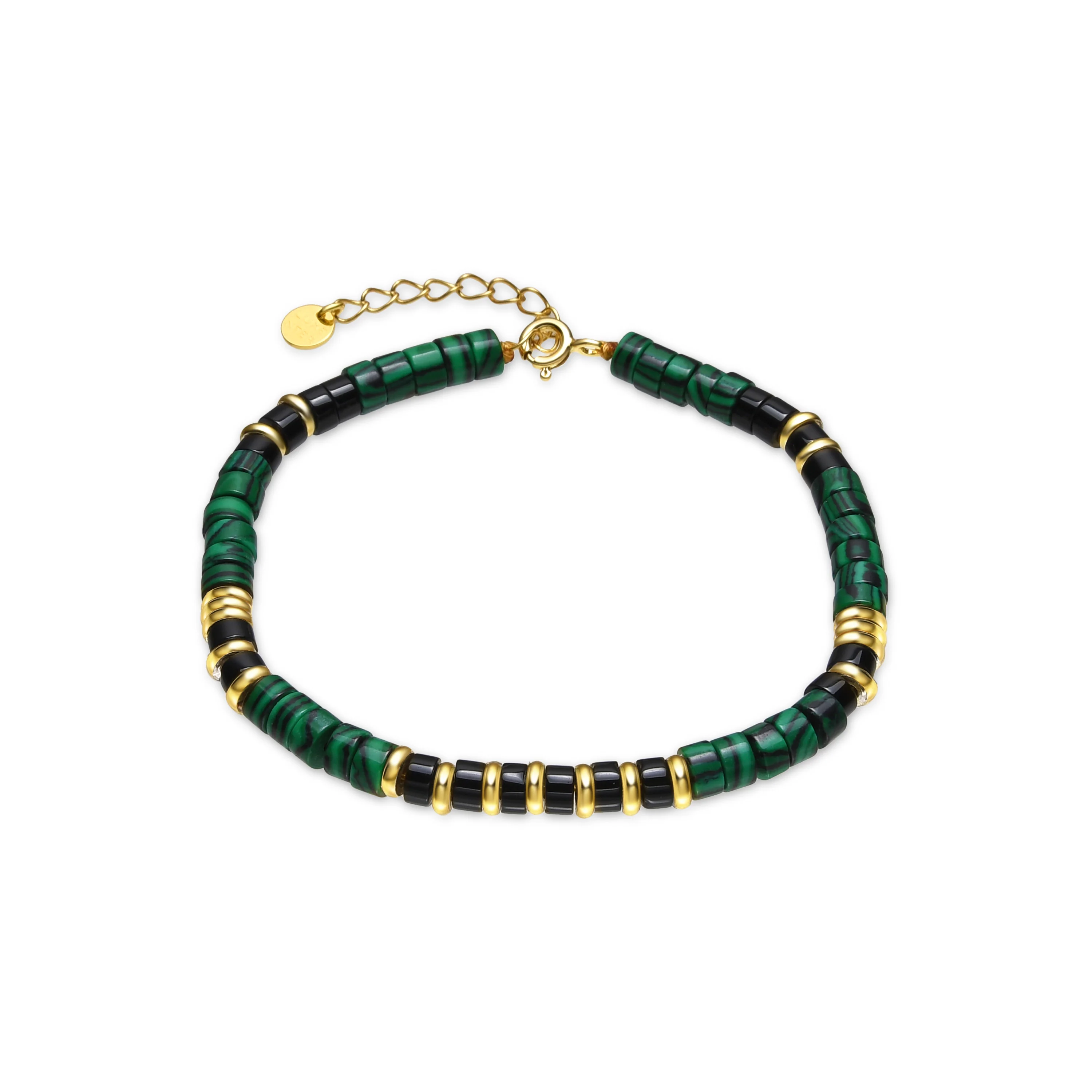 Pulsera de Plata de Ley 925 y Malaquita acabado oro 18k - Ilmina