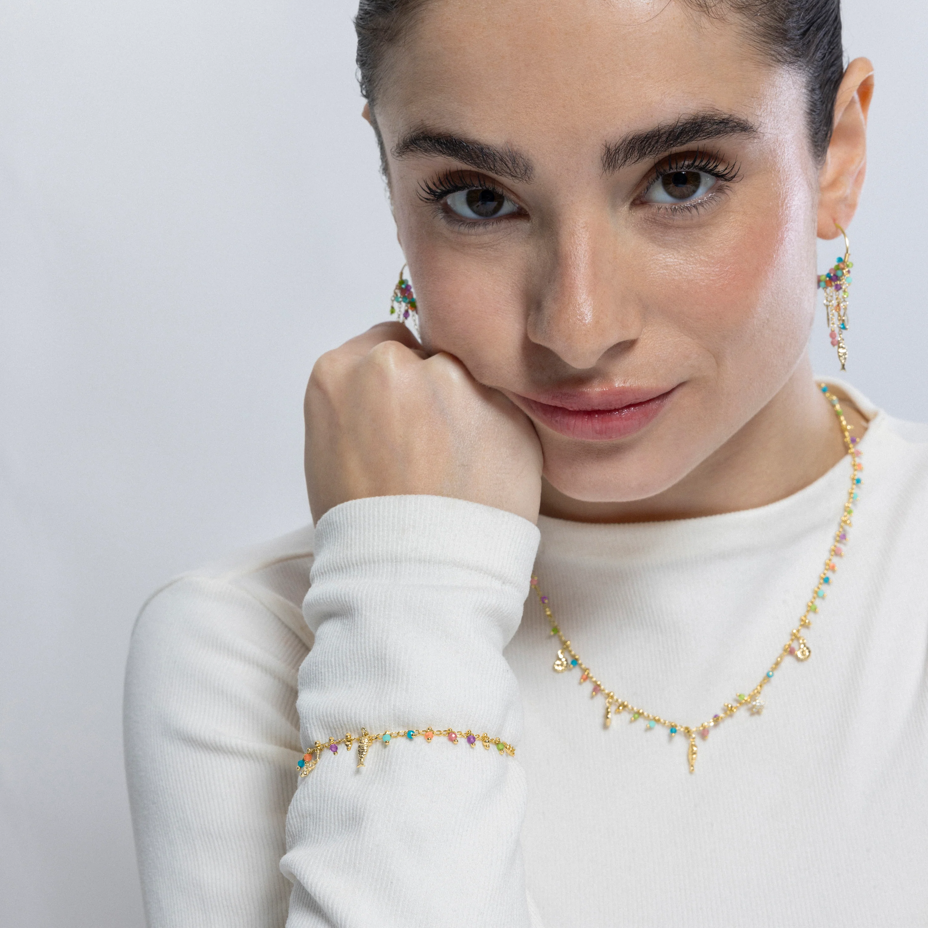 Pulsera de Plata de Ley 925 y Cristal Multicolor acabada en oro amarillo 18K - Kaiquia - Image 4