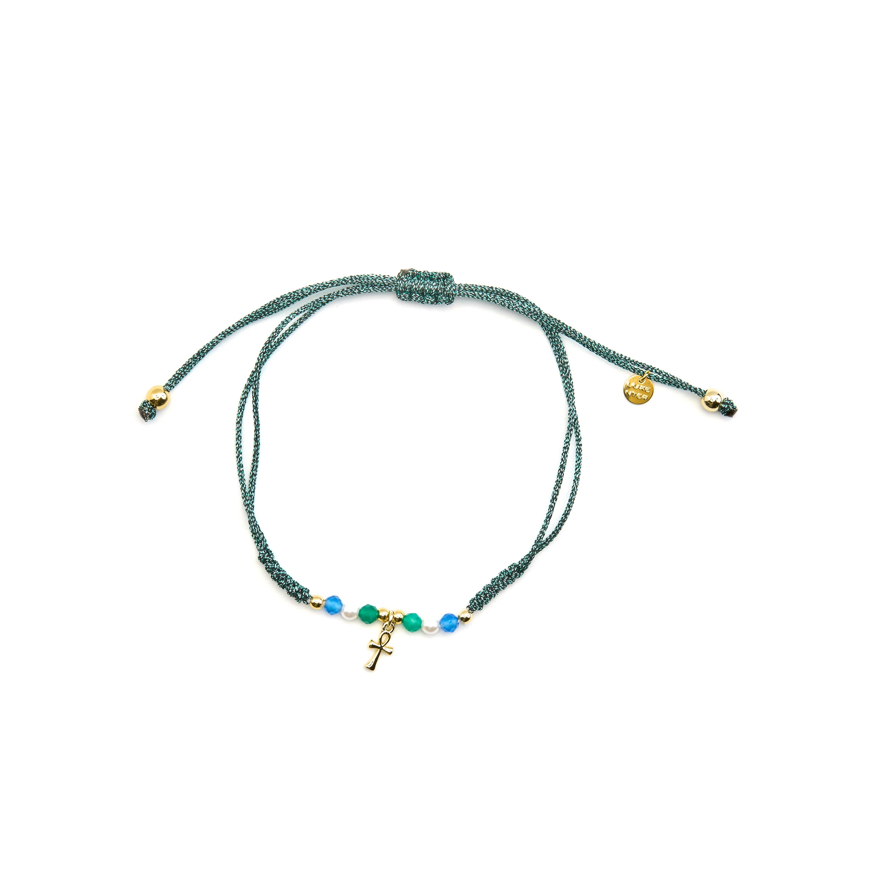 Pulsera de Plata de Ley 925 y Cristal Azul Oscuro acabado oro 18k - Kalau - Image 3