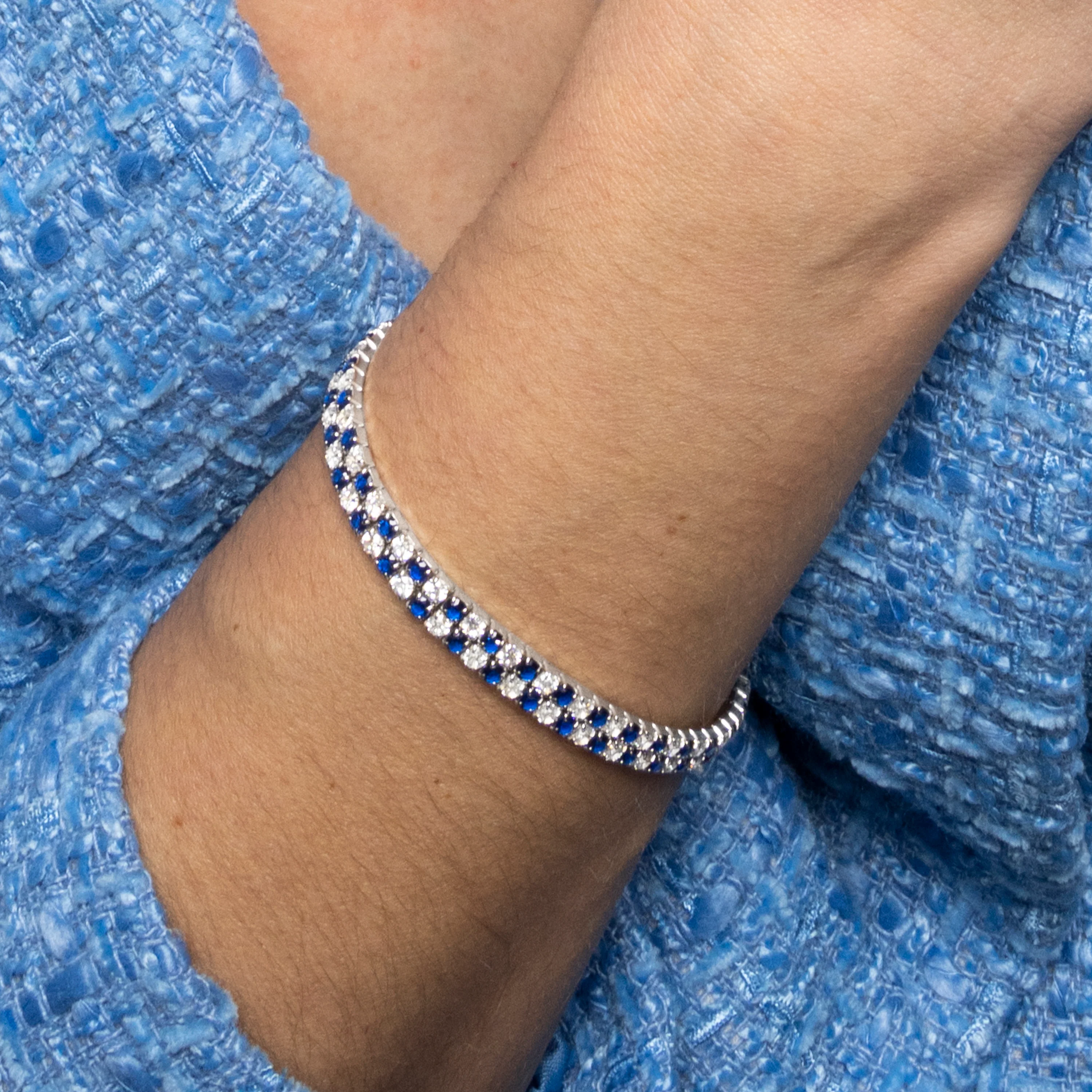 Pulsera de Plata de Ley 925 y Circonita Záfiro acabado en rodio - Kheko - Image 4