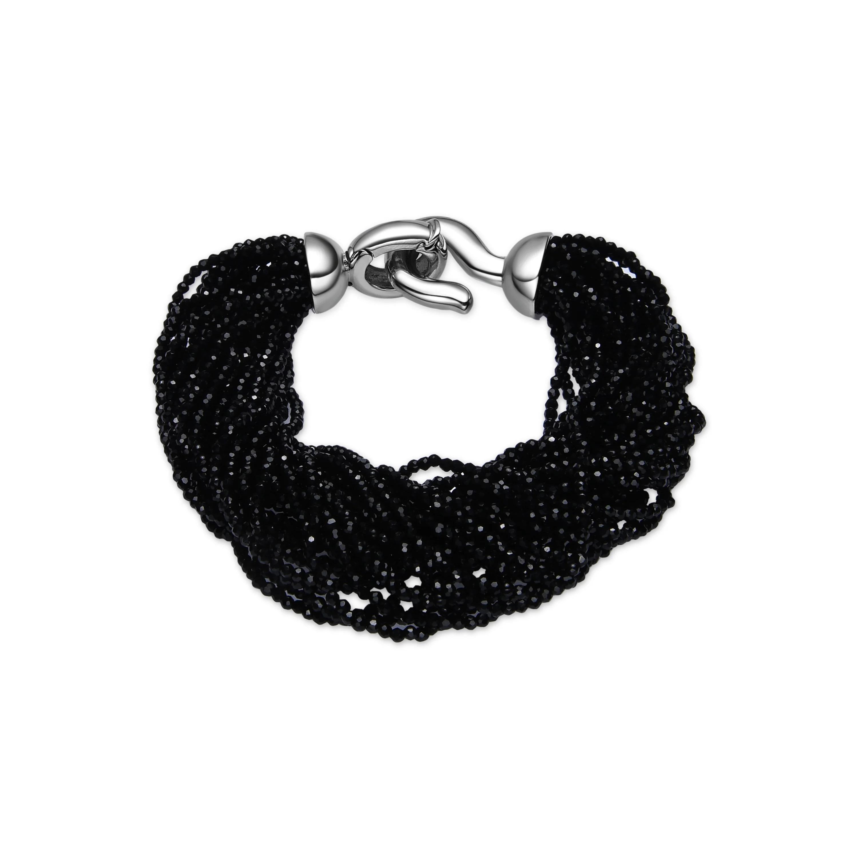 Pulsera de Plata de Ley 925 y Cristal Negro acabado rodio - Kibak
