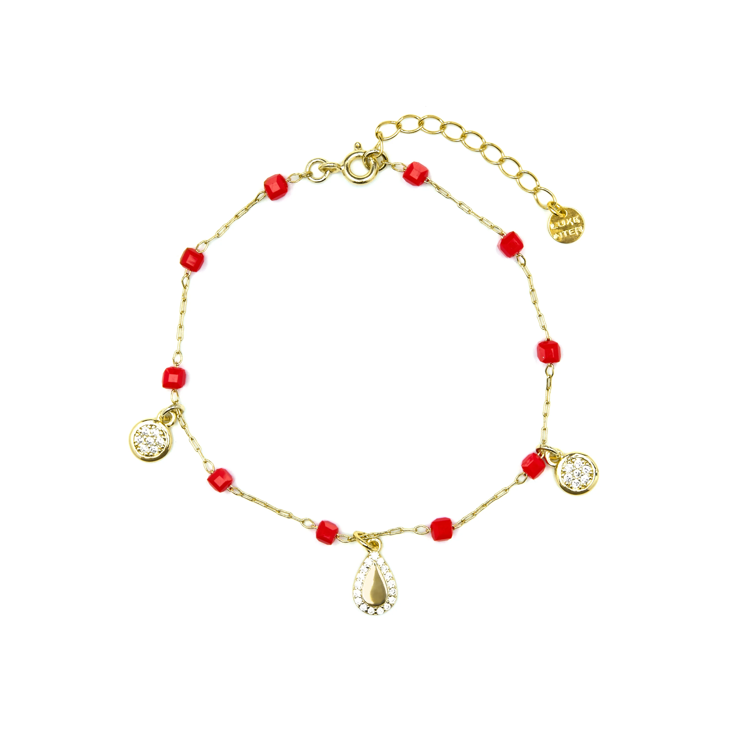 Pulsera de Plata de Ley 925 y Cristal Rojo acabado oro amarillo de 18k - Kirrio - Image 3