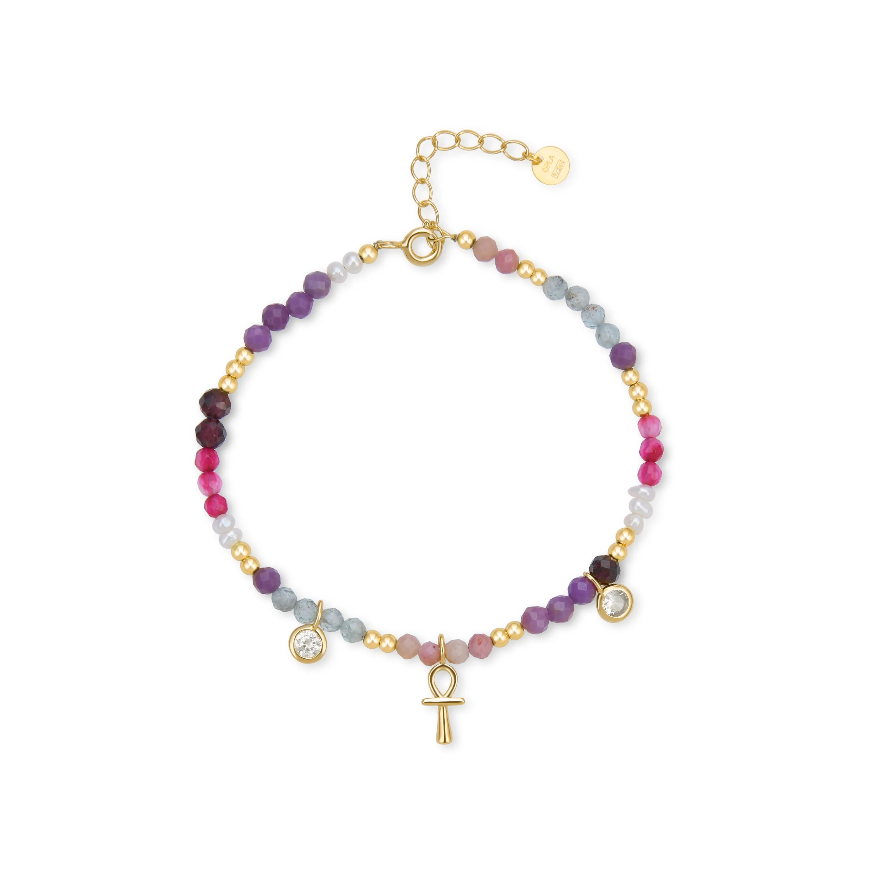 Pulsera de Plata de Ley 925 con Circonita Morganita acabada en oro amarillo 18K - Lalil - Image 3