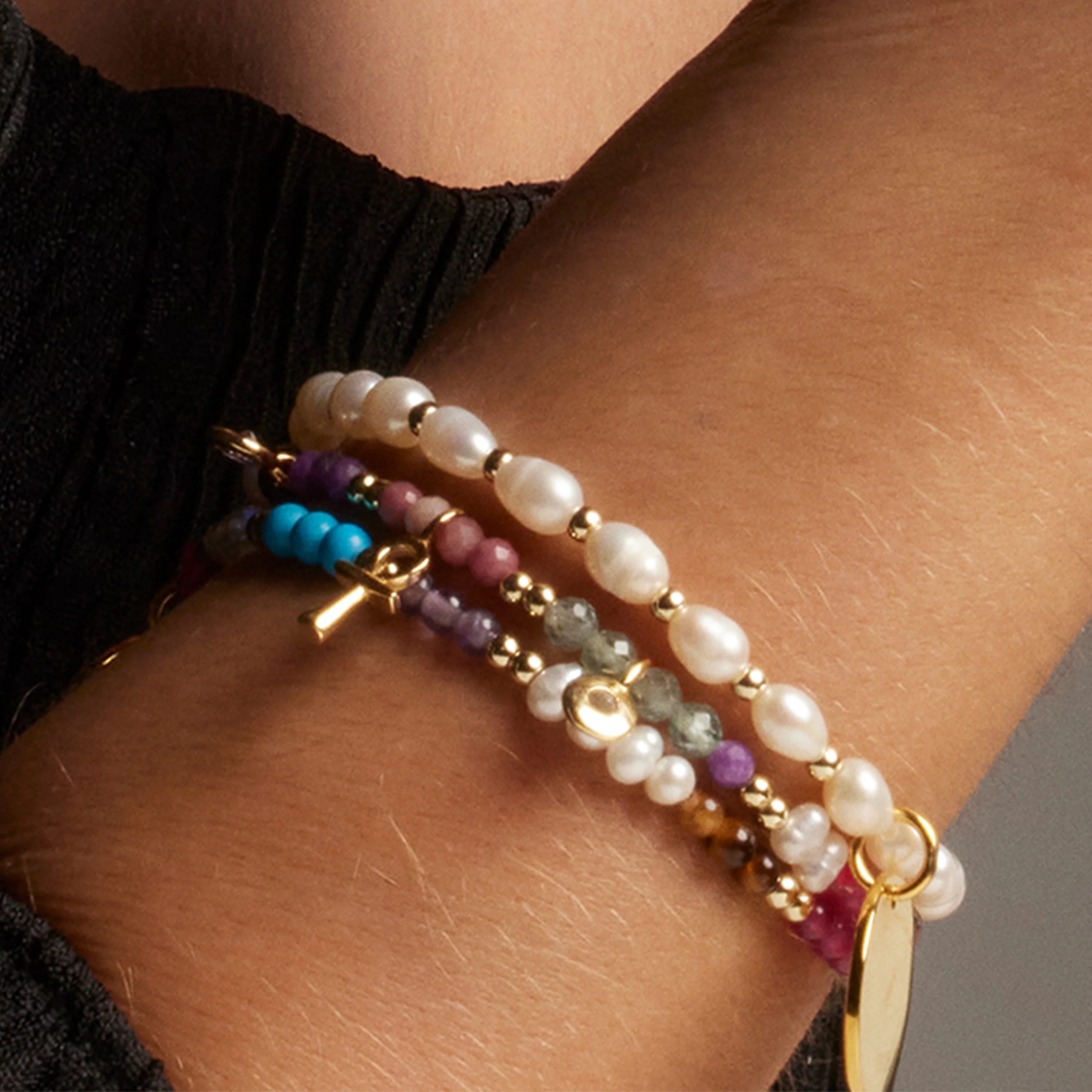 Pulsera de Plata de Ley 925 con Circonita Morganita acabada en oro amarillo 18K - Lalil - Image 4
