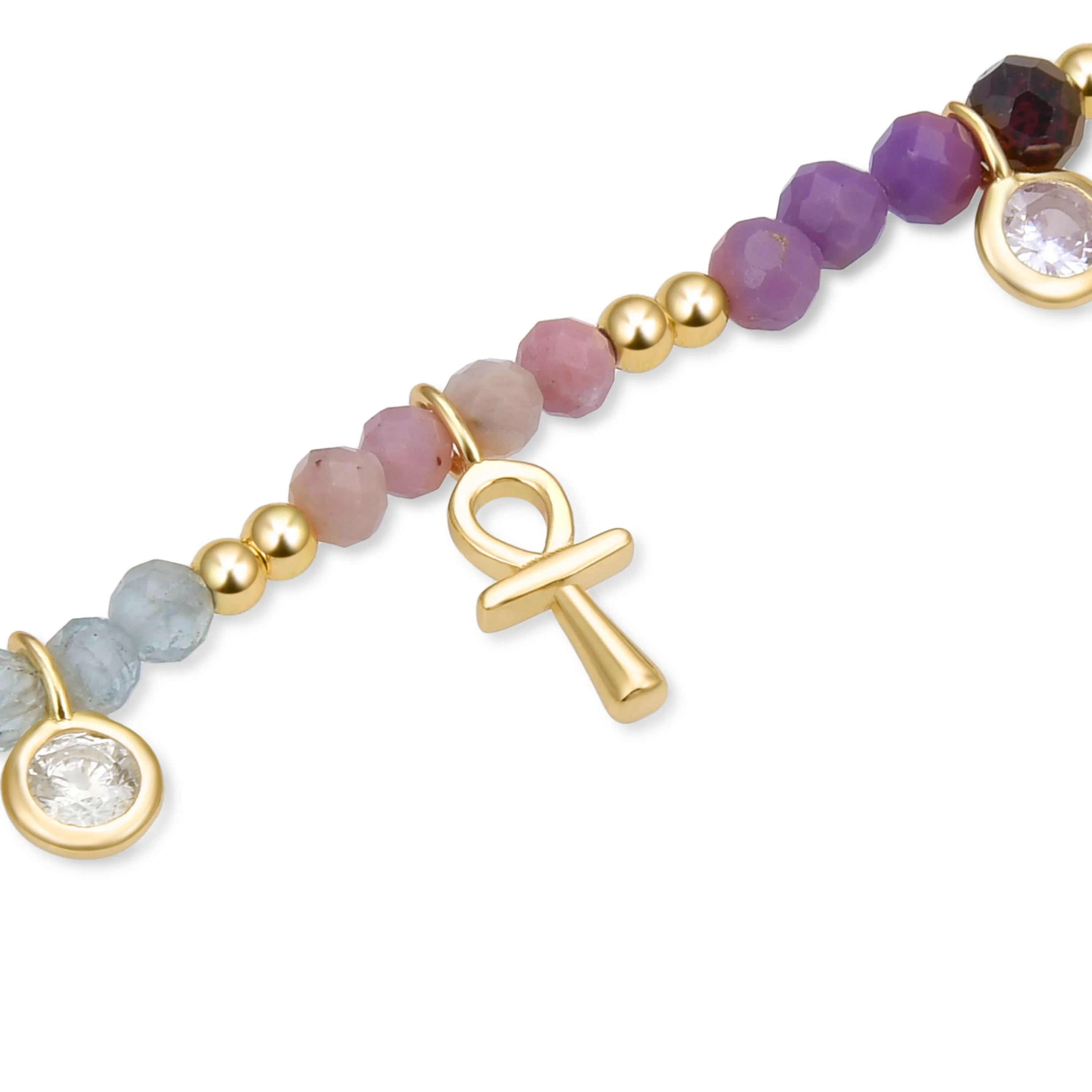 Pulsera de Plata de Ley 925 con Circonita Morganita acabada en oro amarillo 18K - Lalil - Image 5