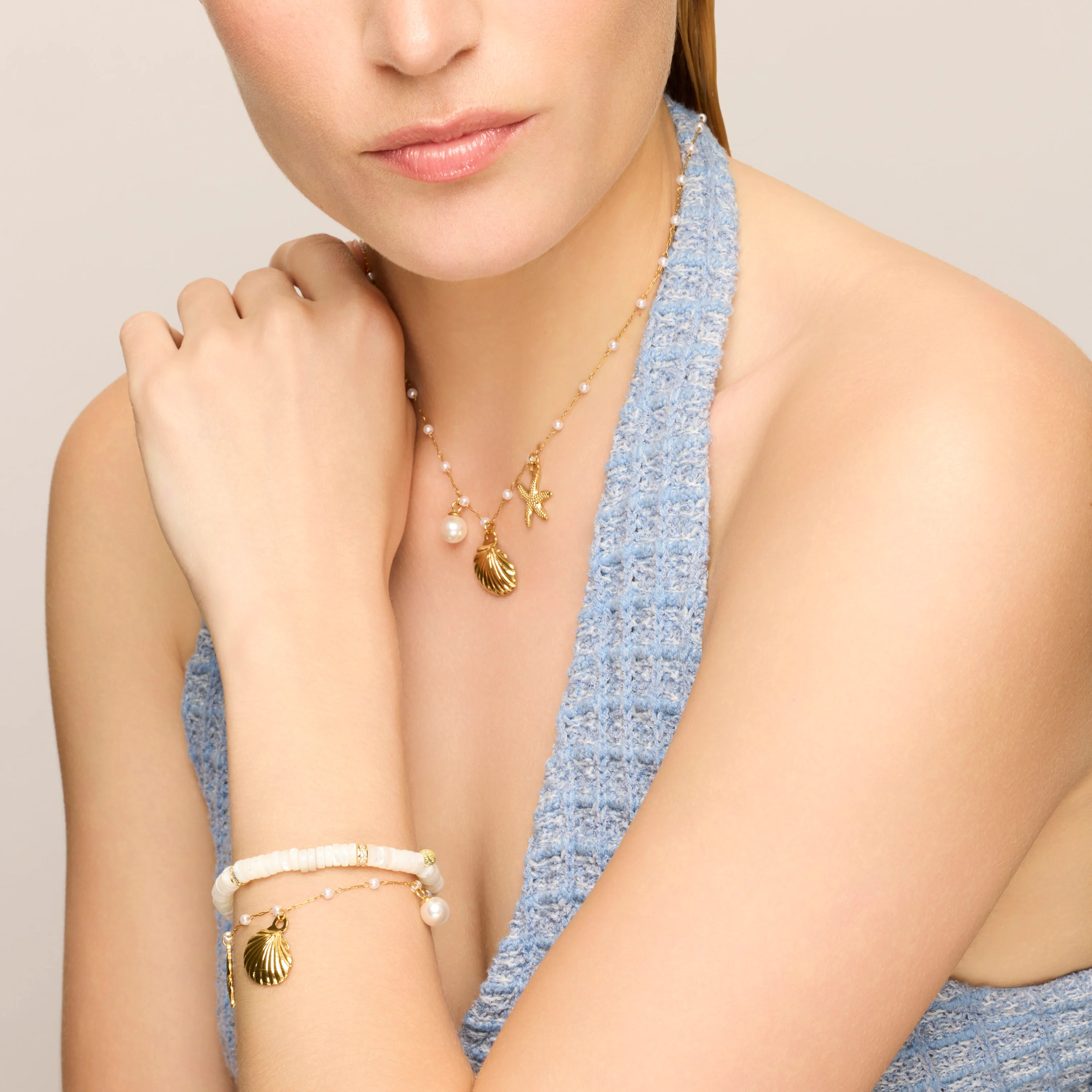 Pulsera de Plata de Ley 925 y Madreperla Blanca acabado oro amarillo de 18k - Landir - Image 2