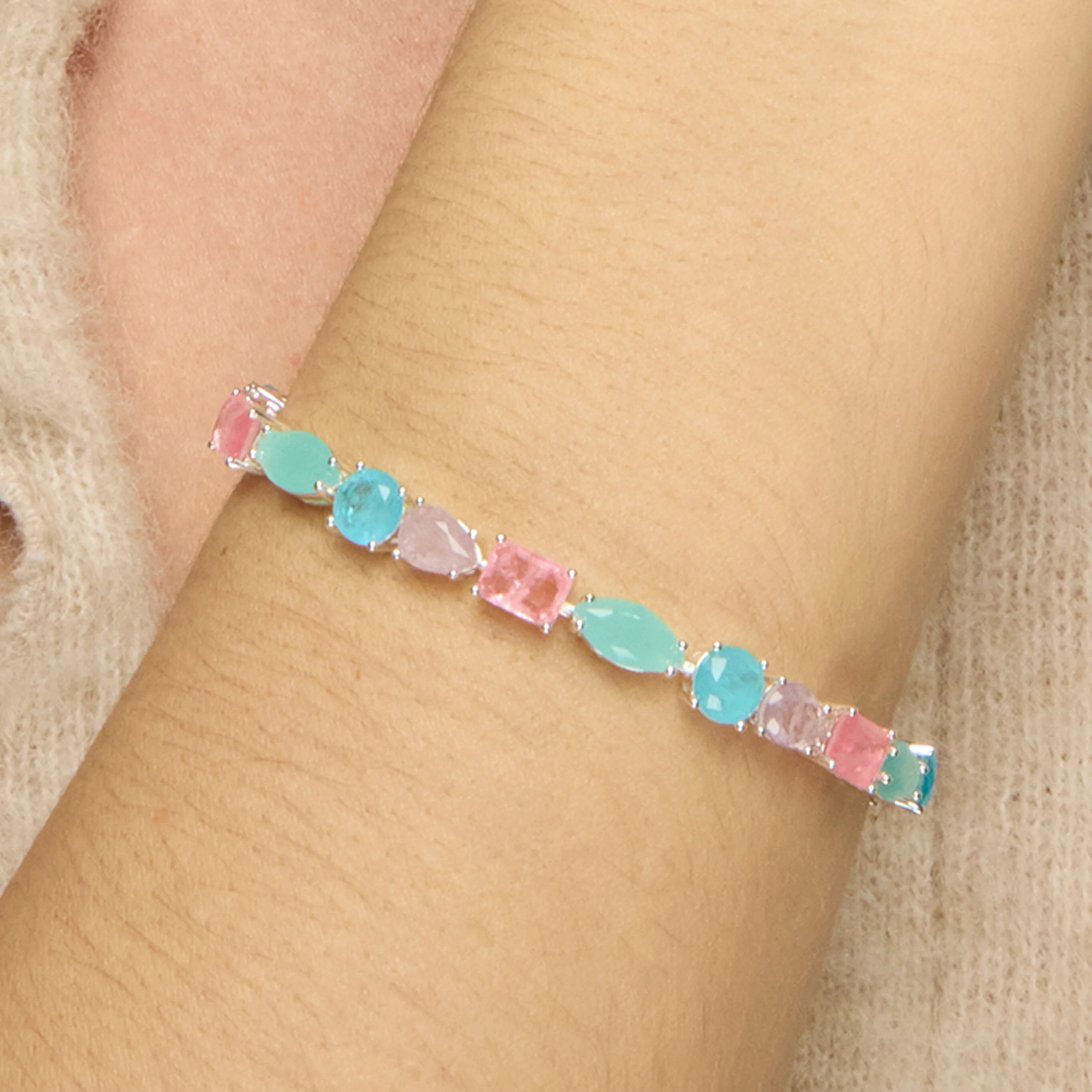 Pulsera de Plata de Ley 925 y Cuarzo Hidrotermal Multicolor acabado rodio - Larec - Image 4