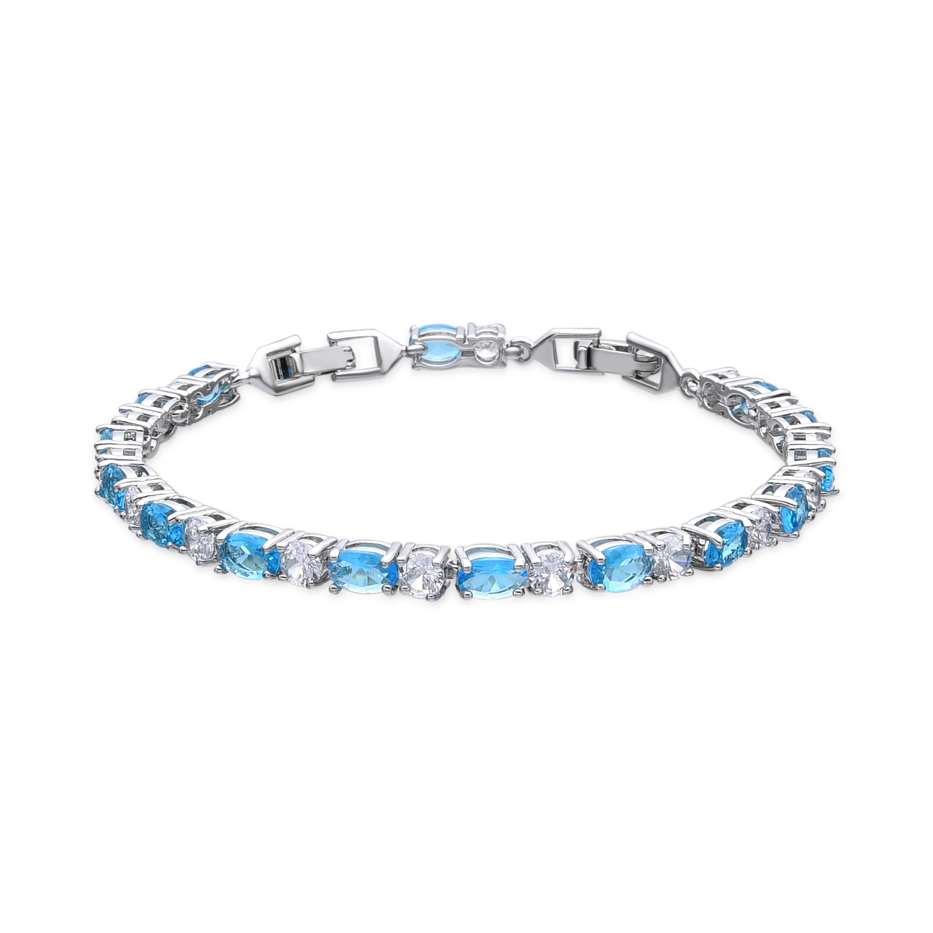 Pulsera acabado plata y Circonita Aguamarina - Libsi