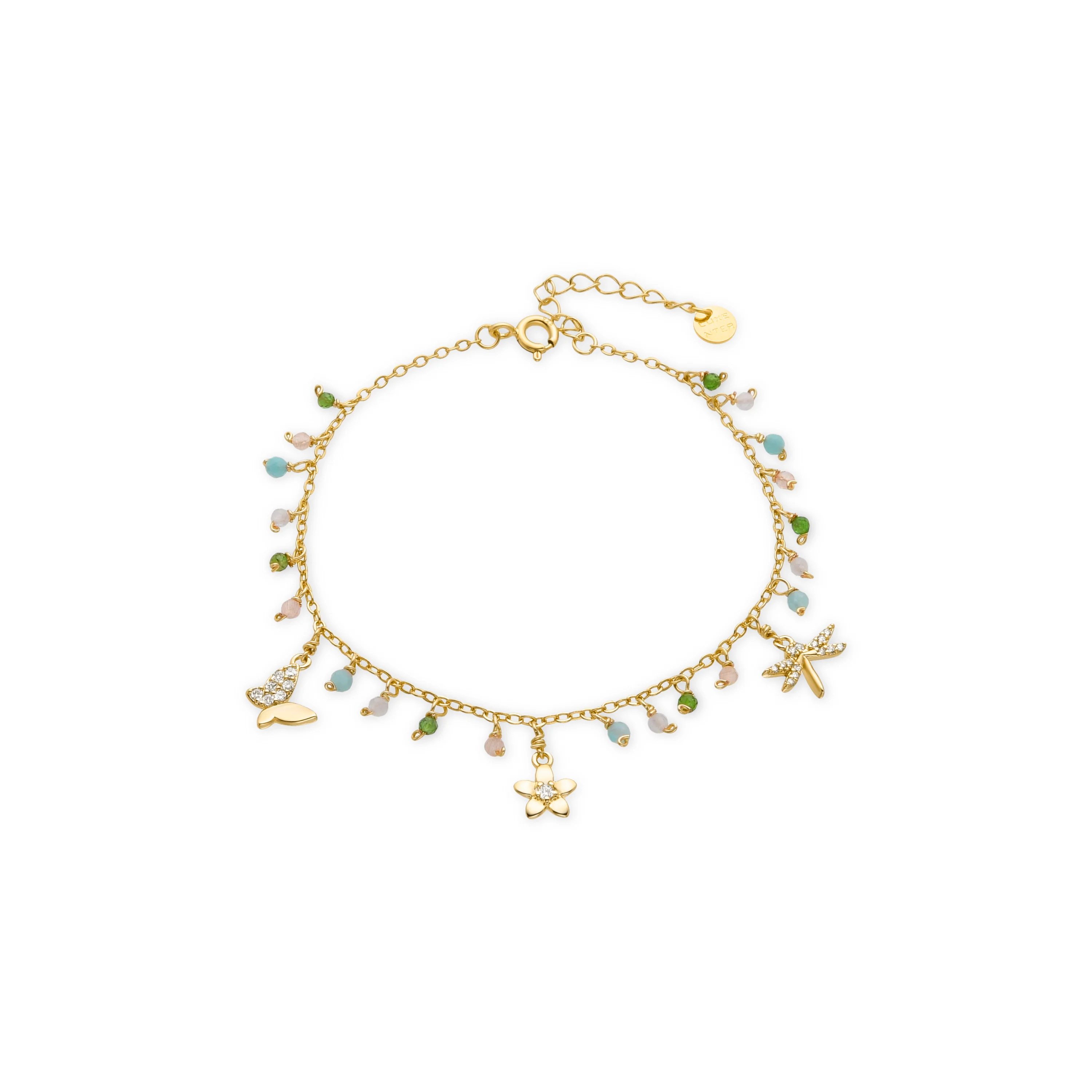 Pulsera de Plata de Ley 925 y Cristal Verde acabada en oro amarillo 18K - Lok