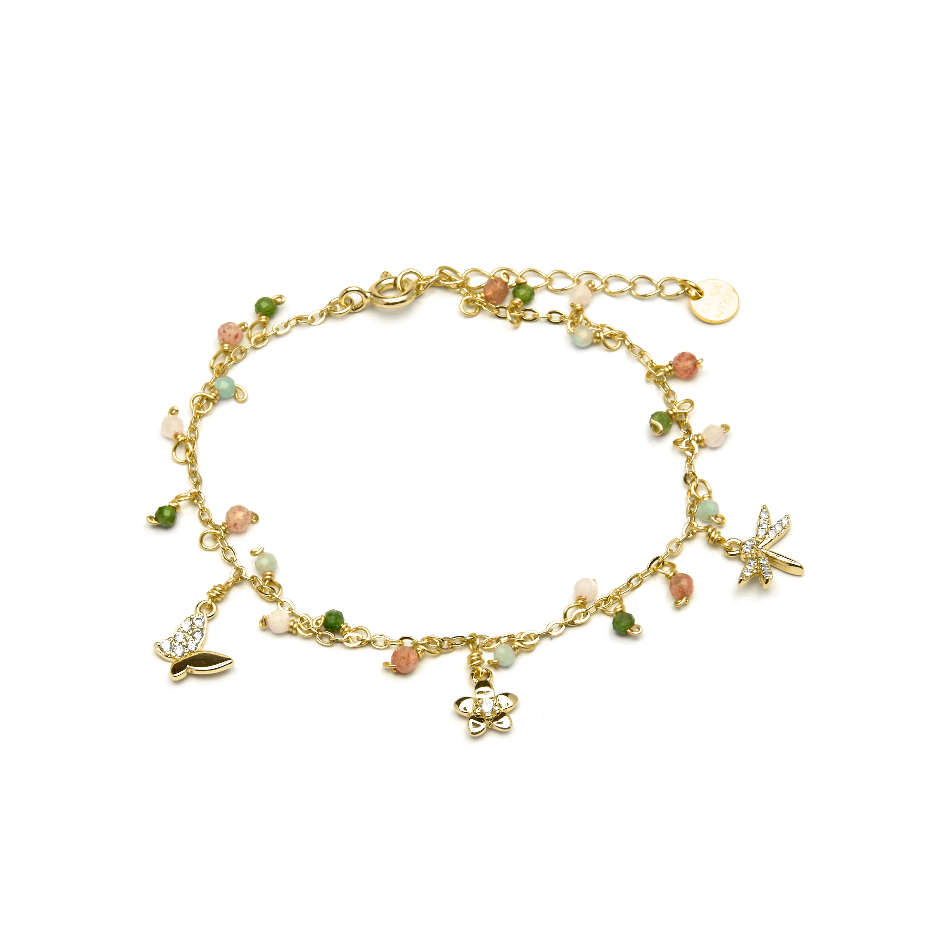 Pulsera de Plata de Ley 925 y Cristal Verde acabada en oro amarillo 18K - Lok - Image 3