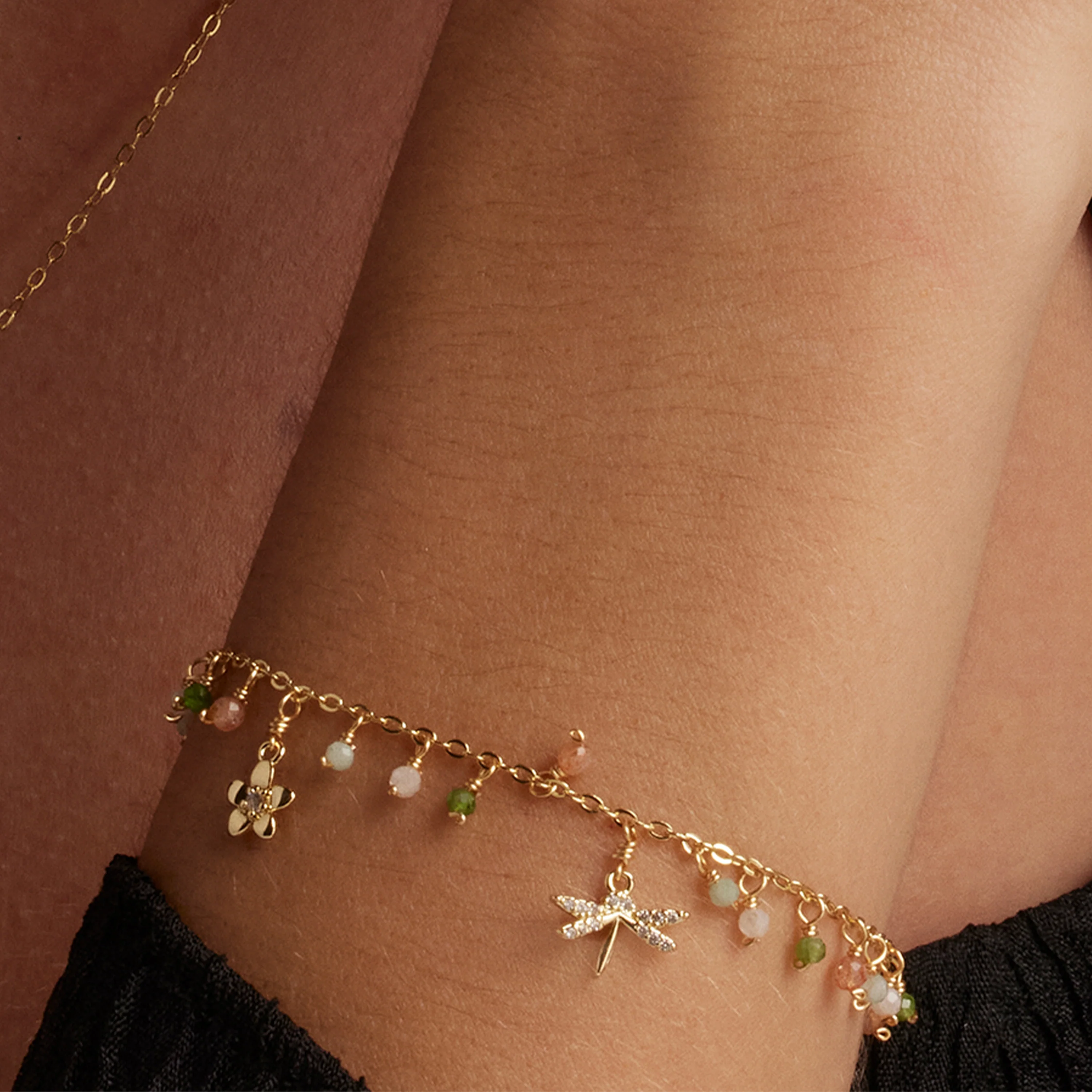 Pulsera de Plata de Ley 925 y Cristal Verde acabada en oro amarillo 18K - Lok - Image 4