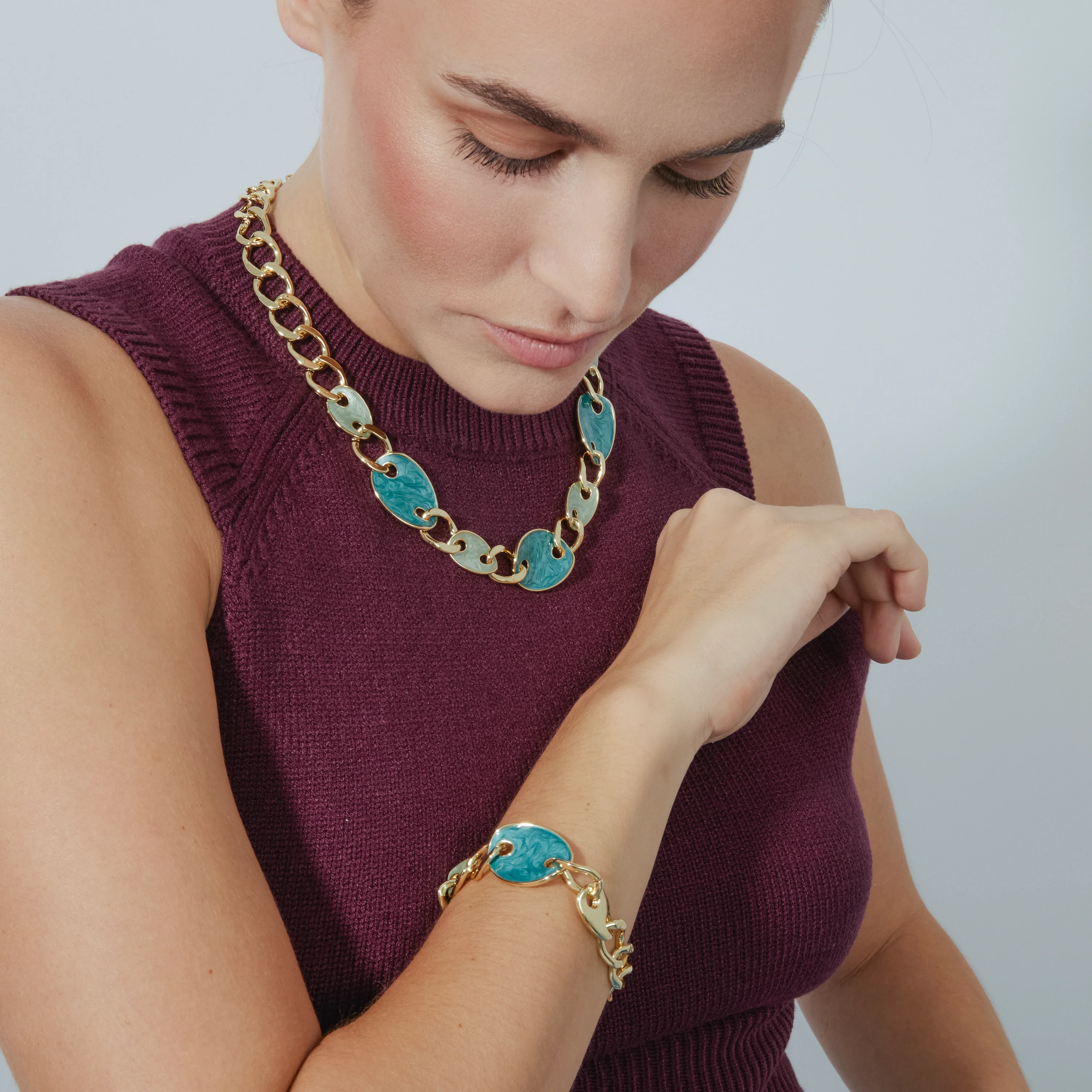 Pulsera acabado oro amarillo de 18k y Lacado Azul - Makan - Image 2