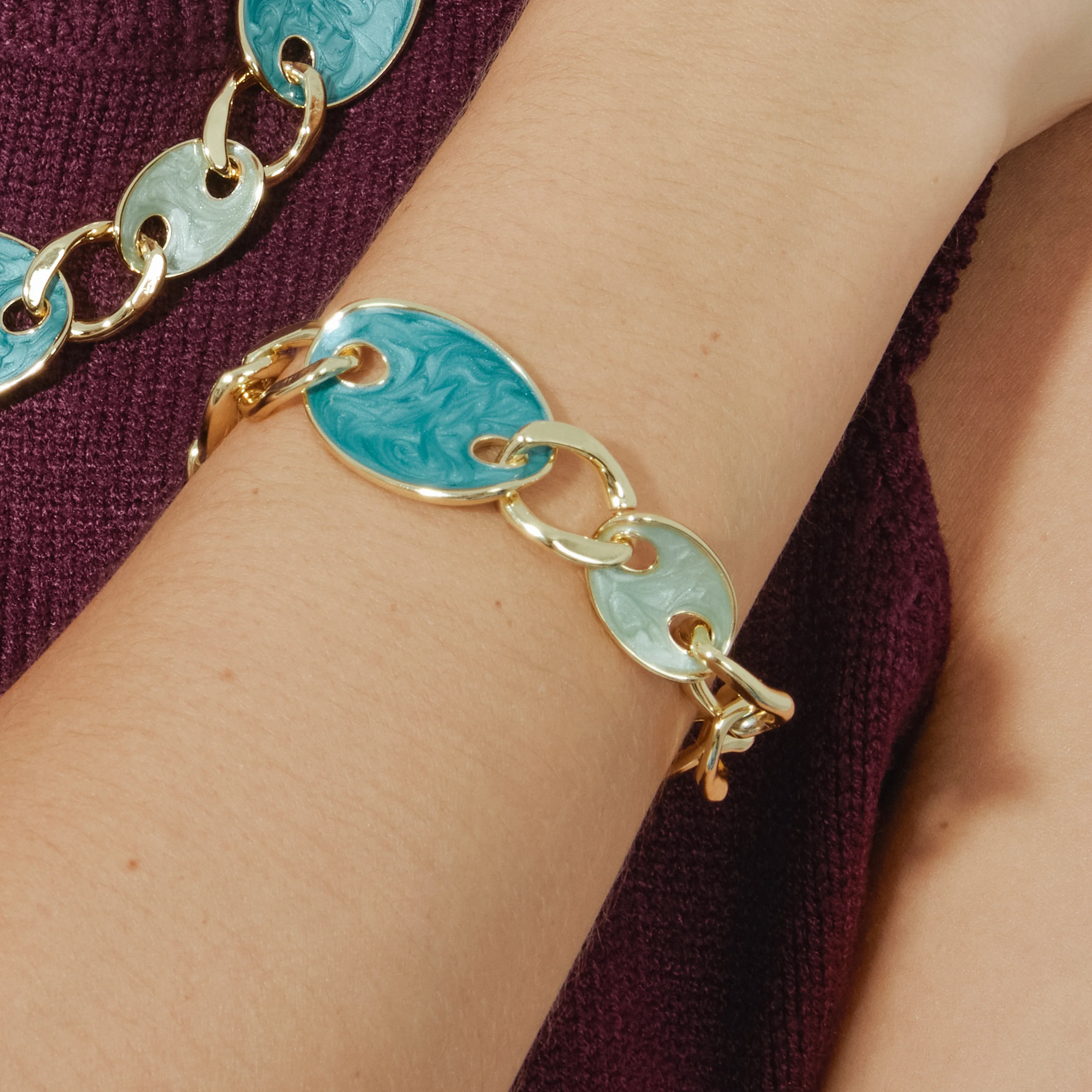 Pulsera acabado oro amarillo de 18k y Lacado Azul - Makan - Image 4
