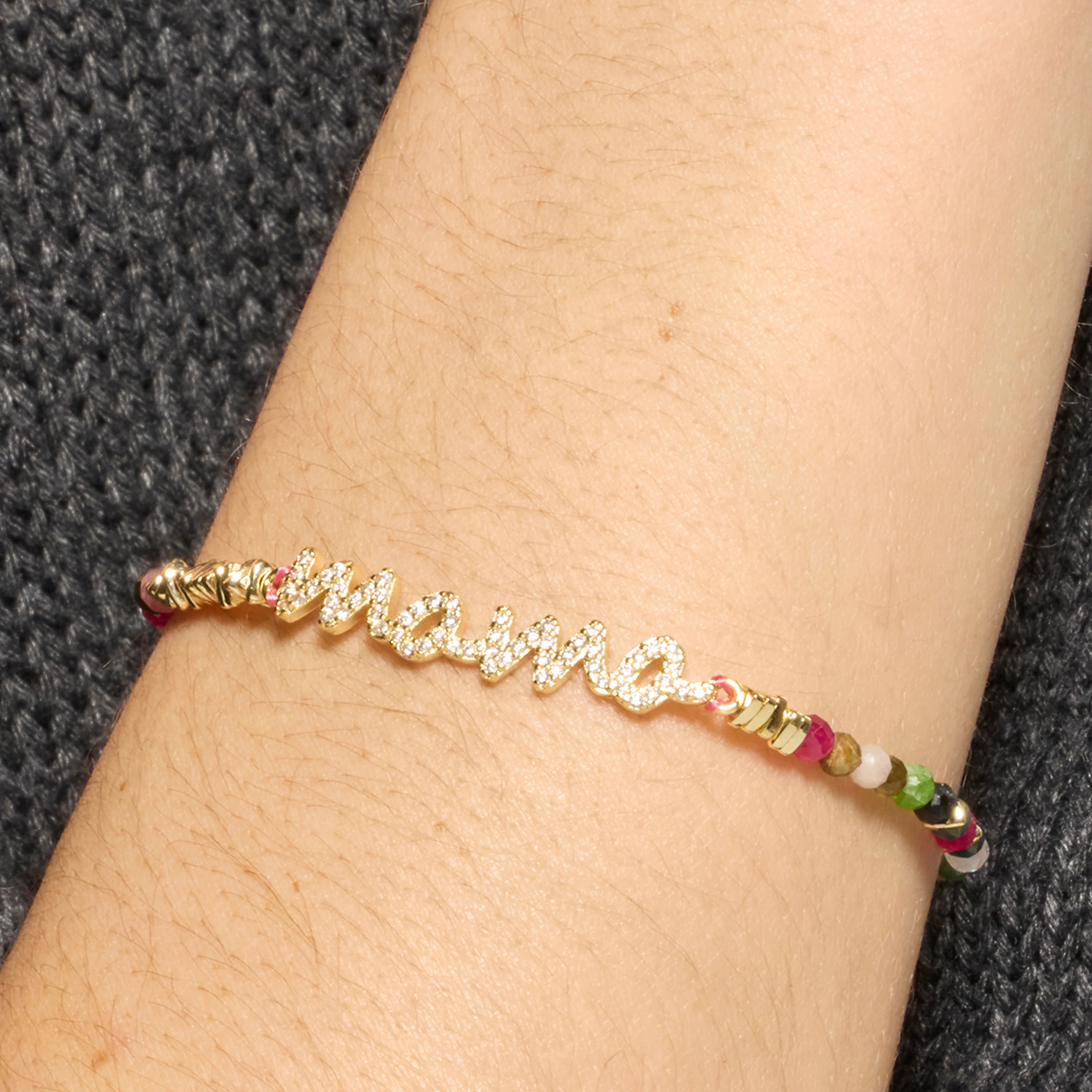 Pulsera de Plata de Ley 925 y Turmalina Multicolor acabado oro amarillo de 18k - Mama - Image 4