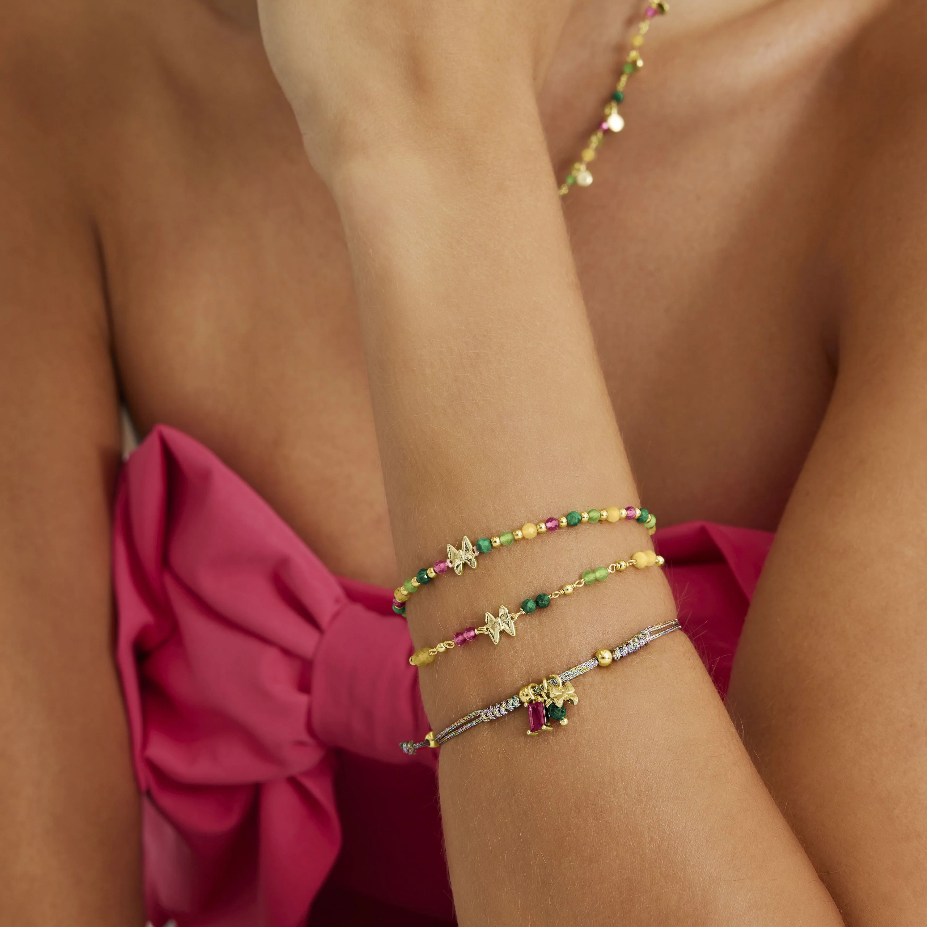 Pulsera de Plata de Ley 925 con Cristal Verde acabada en oro amarillo 18K - Mariposa - Image 2