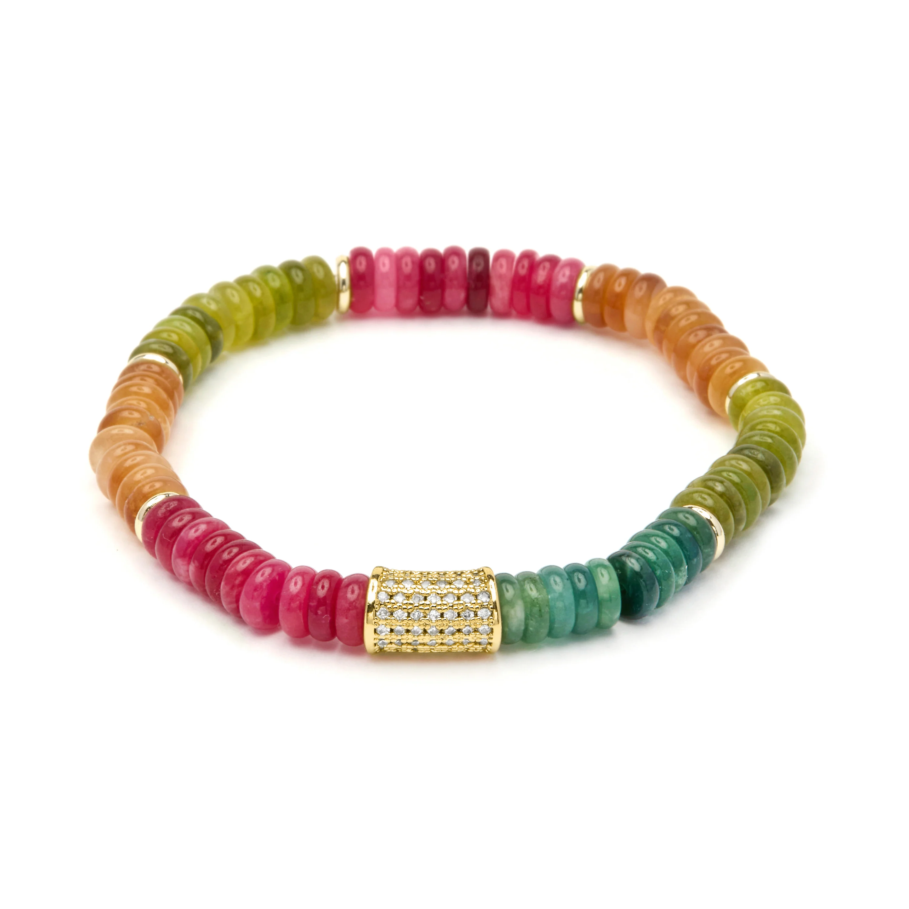 Pulsera de Plata de Ley 925 y Turmalina Multicolor acabado en oro amarillo 18k - Megro