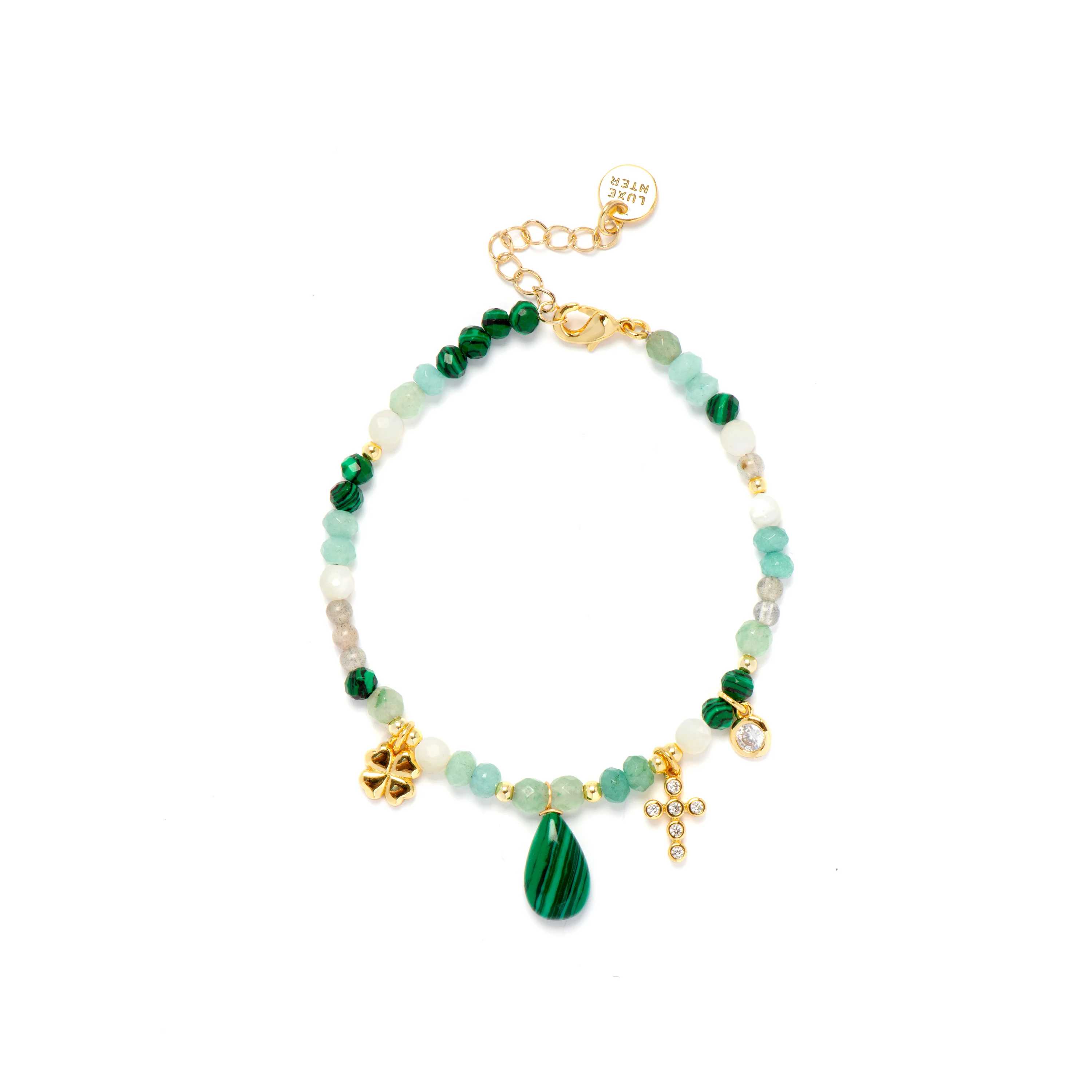 Pulsera de Plata de Ley 925 con Malaquita acabada en oro amarillo 18K - Miya - Image 3
