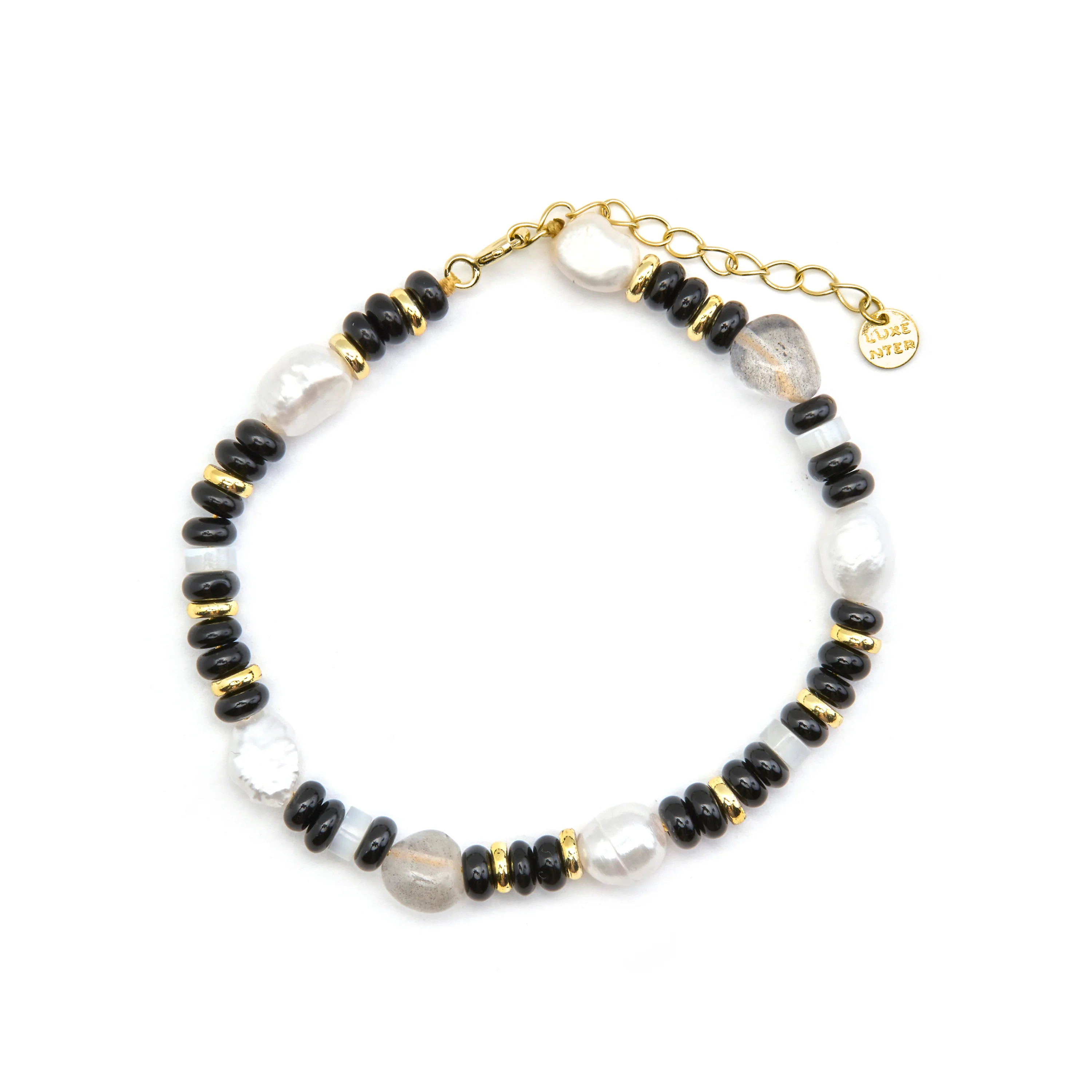 Pulsera de Plata de Ley 925 y Onix acabado oro 18k - Nanys - Image 3