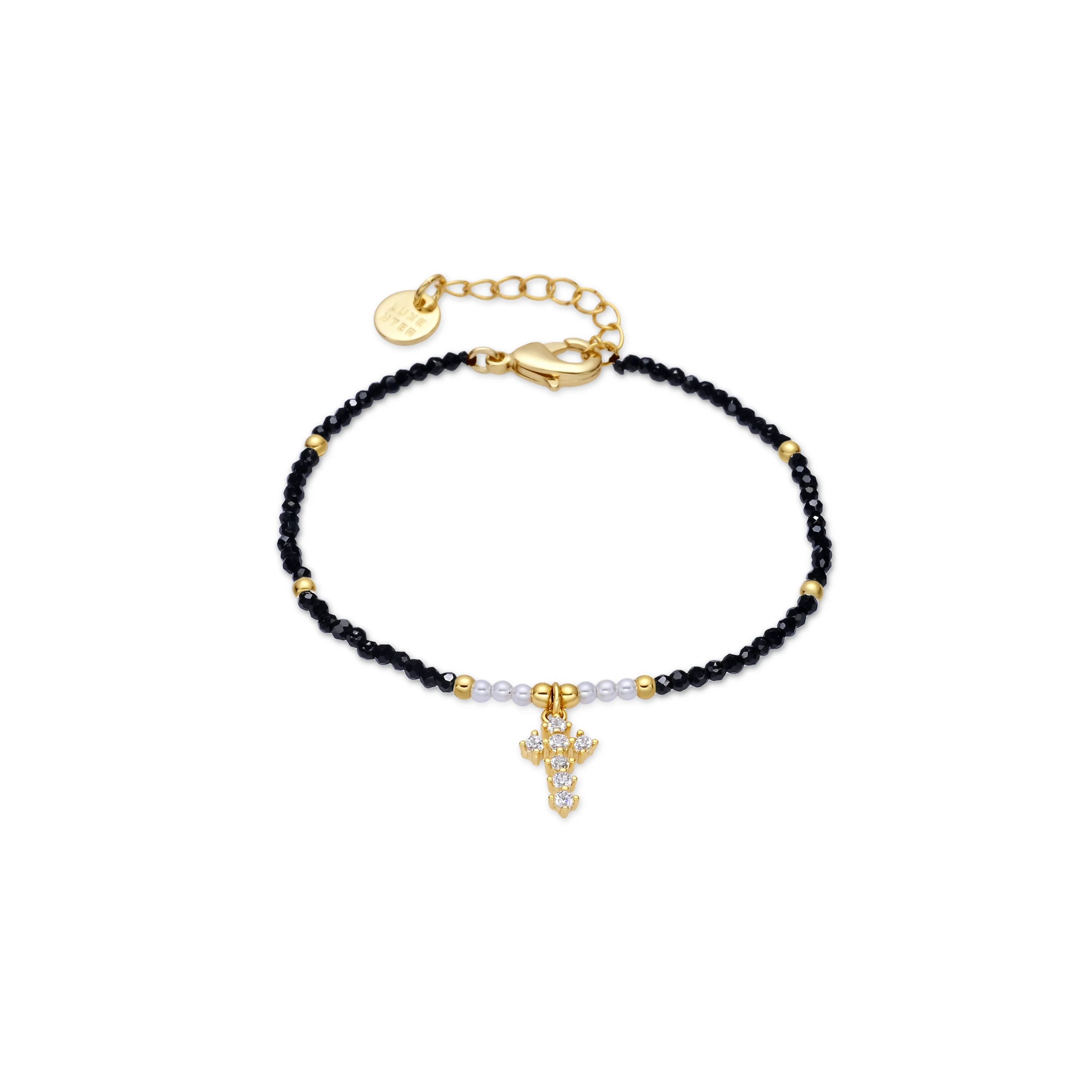 Pulsera de Cristal Negro acabado en oro amarillo 18k - Nyali