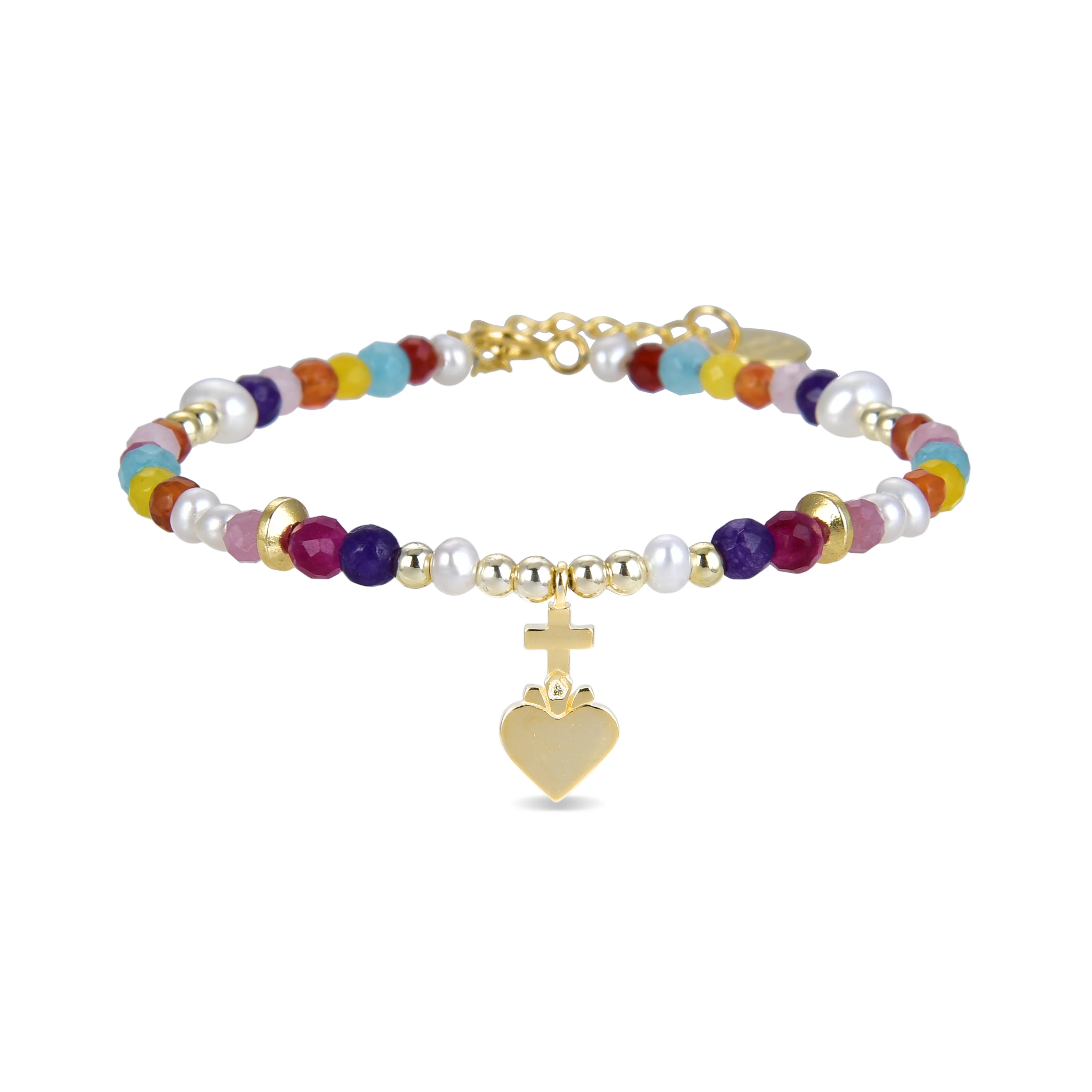Pulsera de Plata de Ley 925 con Cristal Multicolor acabada en oro amarillo 18K - Nymox
