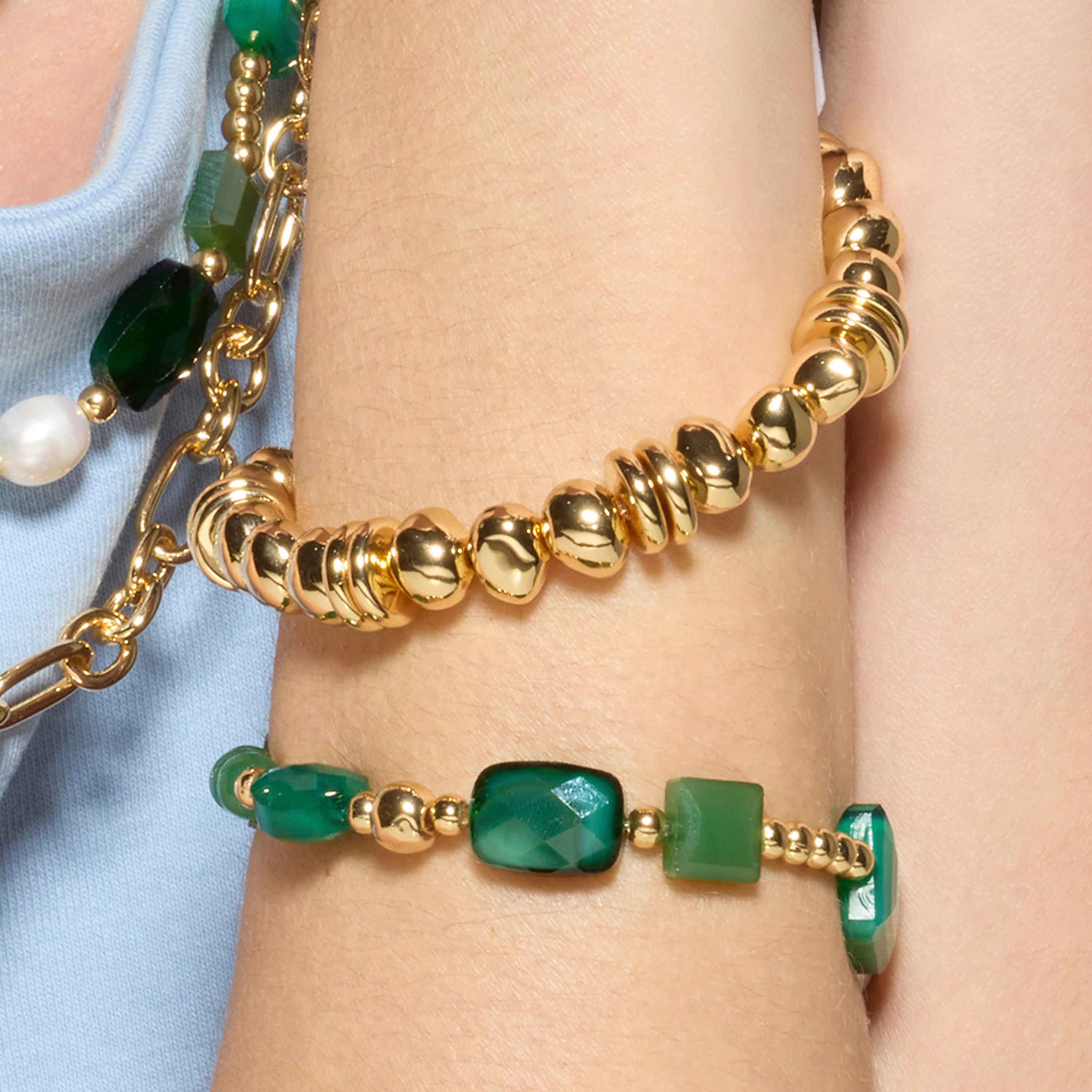 Pulsera acabado oro amarillo de 18k y Resina Verde - Nyste - Image 3
