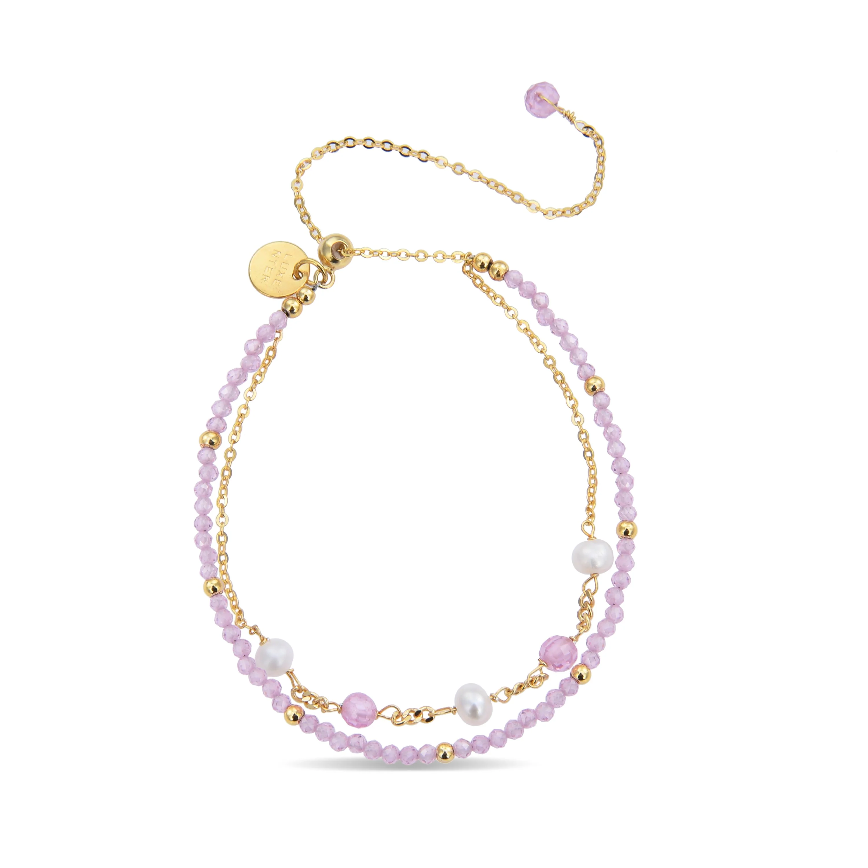Pulsera de Plata de Ley 925 con Cristal Rosa acabada en oro amarillo 18K - Rius - Image 3