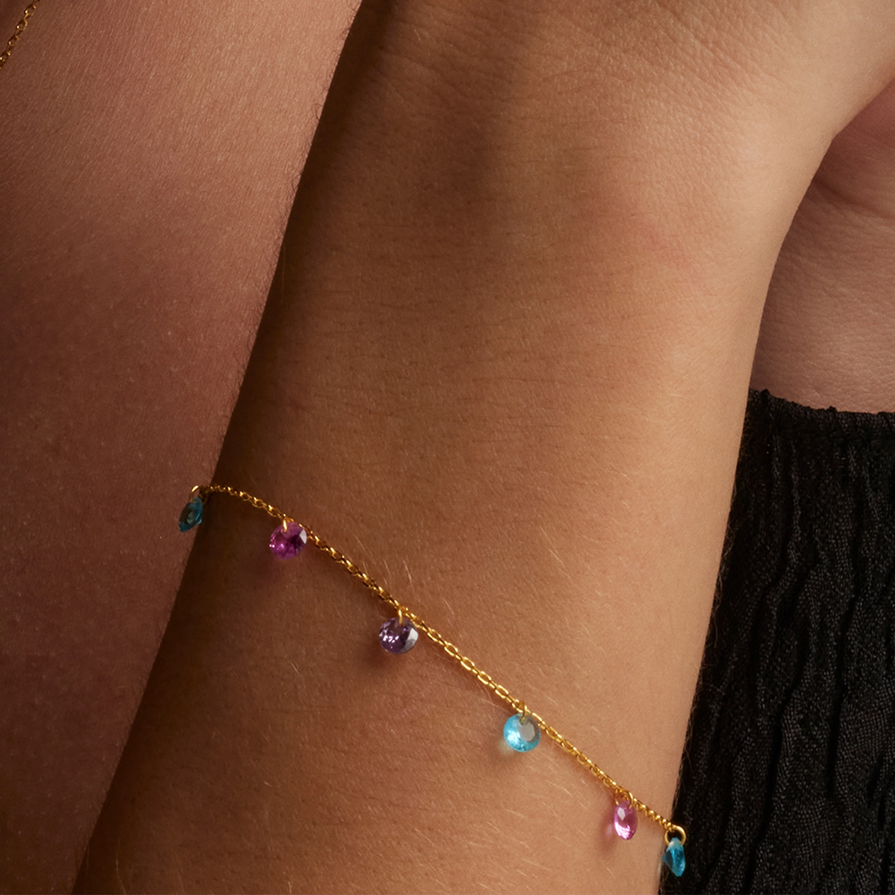 Pulsera de Plata de Ley 925 con Circonita Multicolor acabada en oro amarillo 18K - Rolcon - Image 4