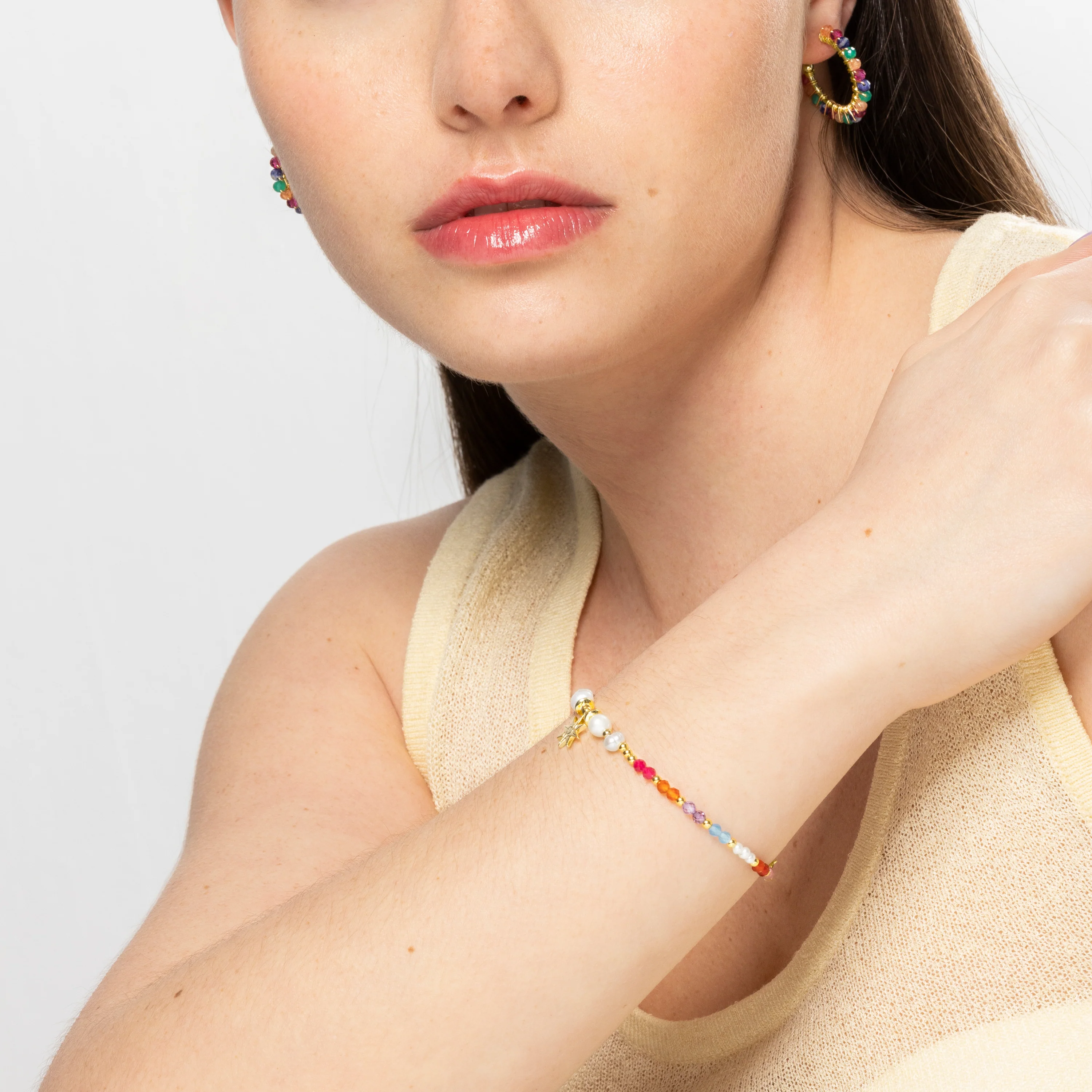Pulsera de Plata de Ley 925 con Cristal Multicolor acabada en oro amarillo 18K - Shasha - Image 2